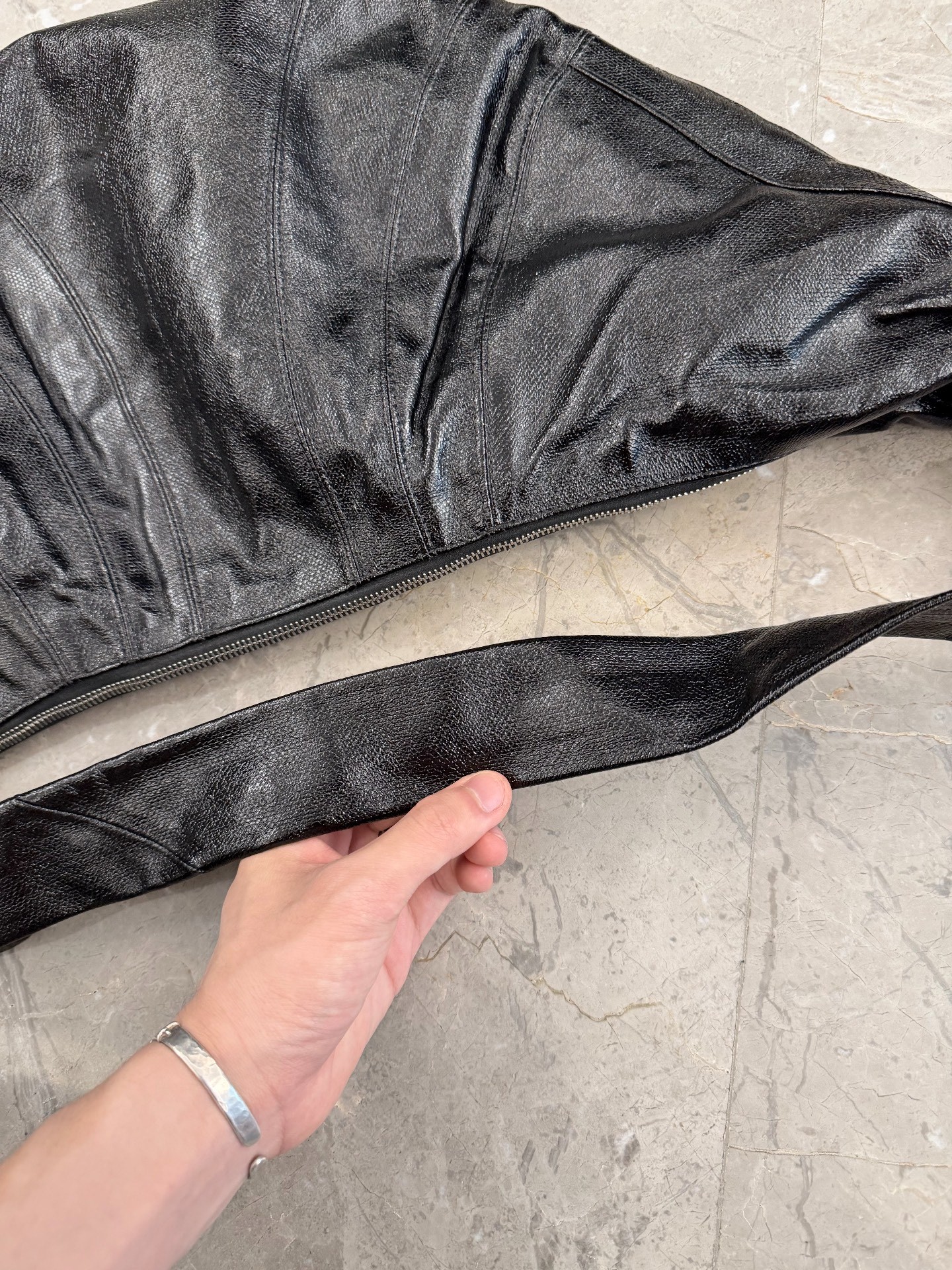 Lemaire Black Waxed Leather Crescent Bag — back