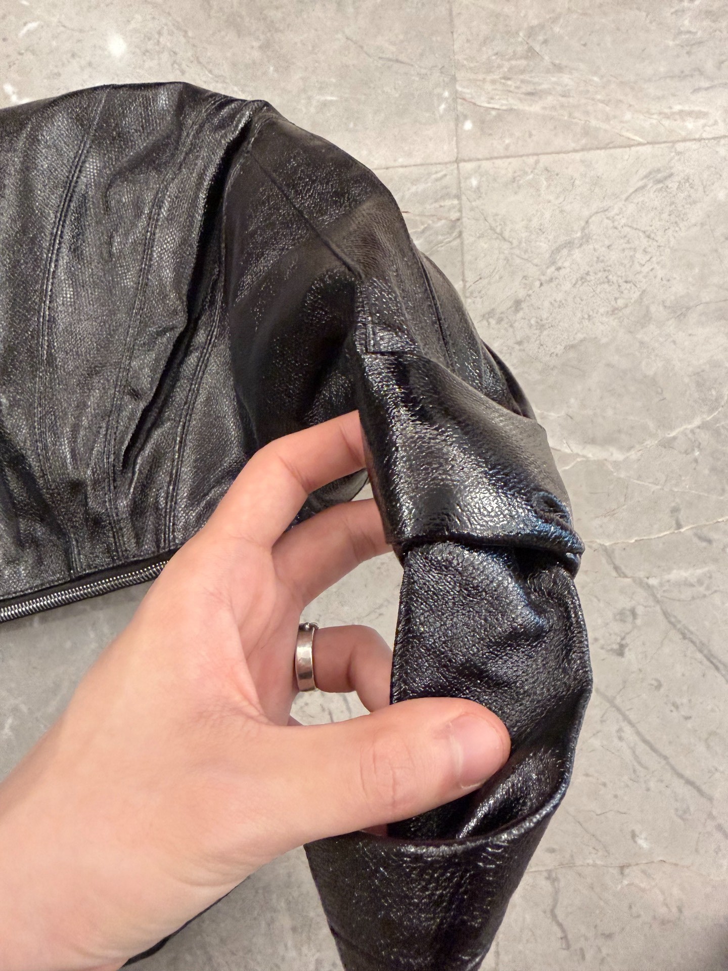 Lemaire Black Waxed Leather Crescent Bag — label