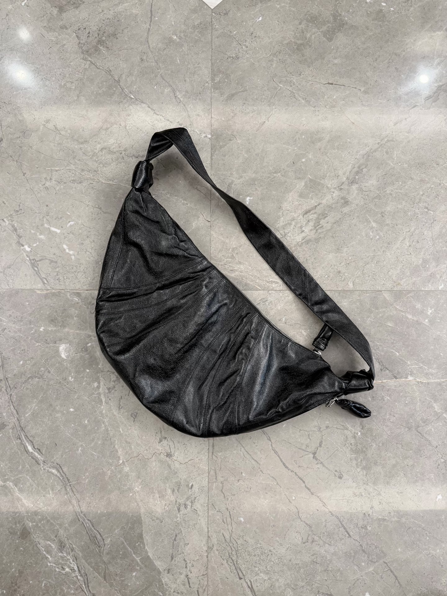 Lemaire Black Waxed Leather Crescent Bag