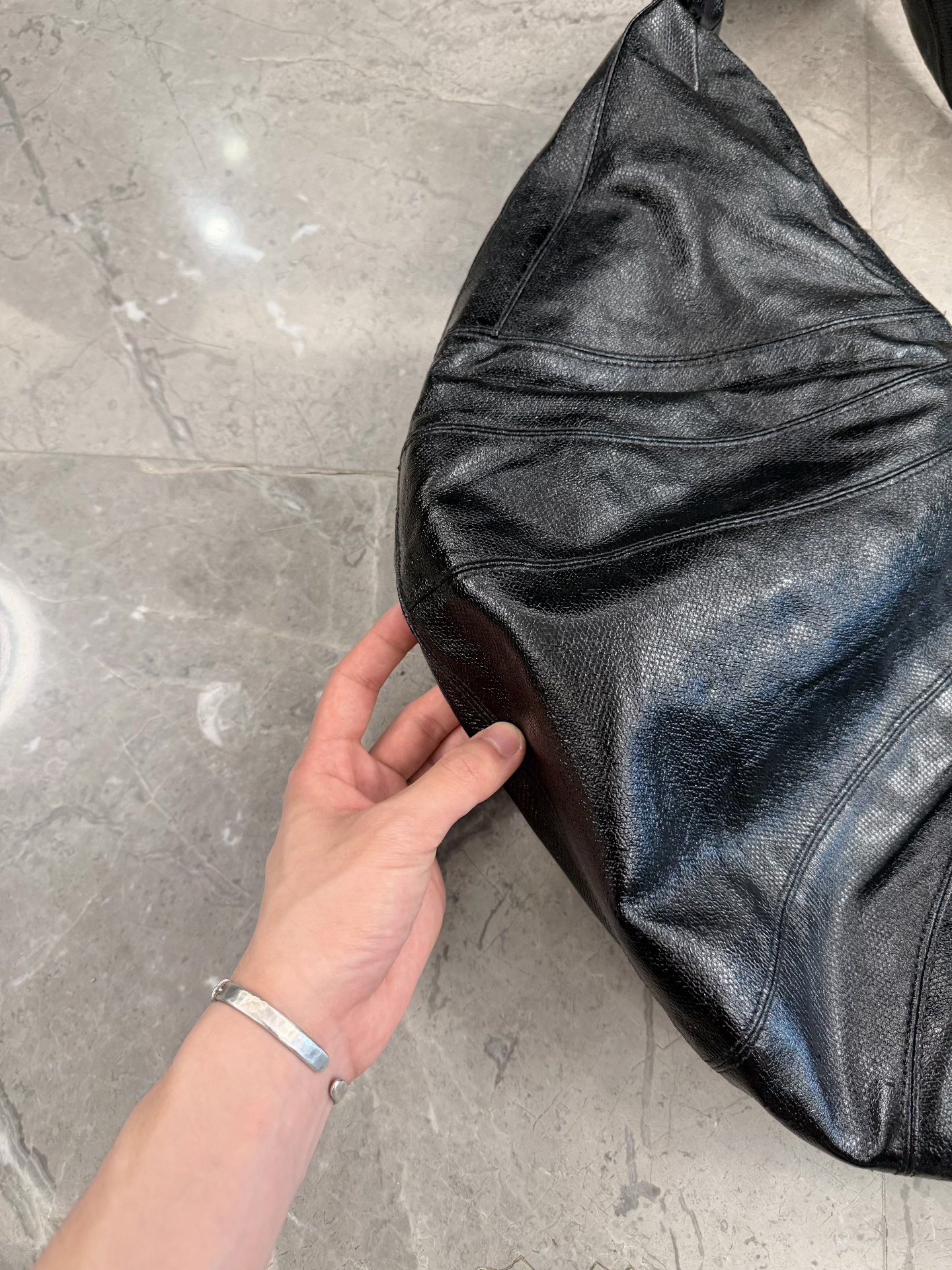 Lemaire Black Waxed Leather Crescent Bag — front