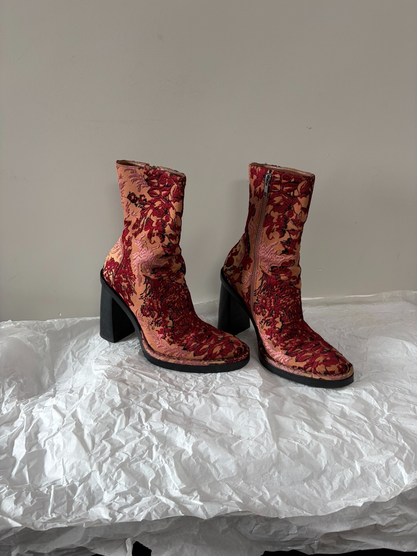 Ann Demeulemeester Floral Embroidered Ankle Boots
