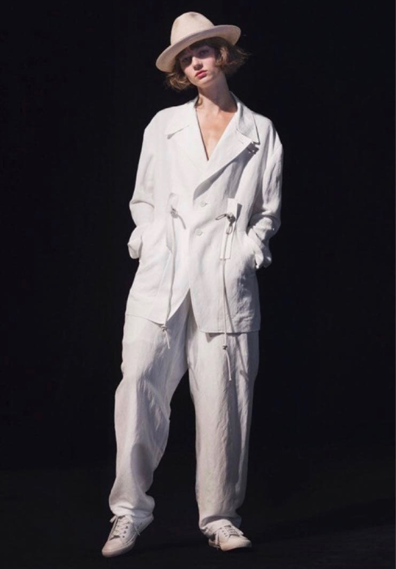 Y’s 19AW Cream Loose Cotton Pants — front