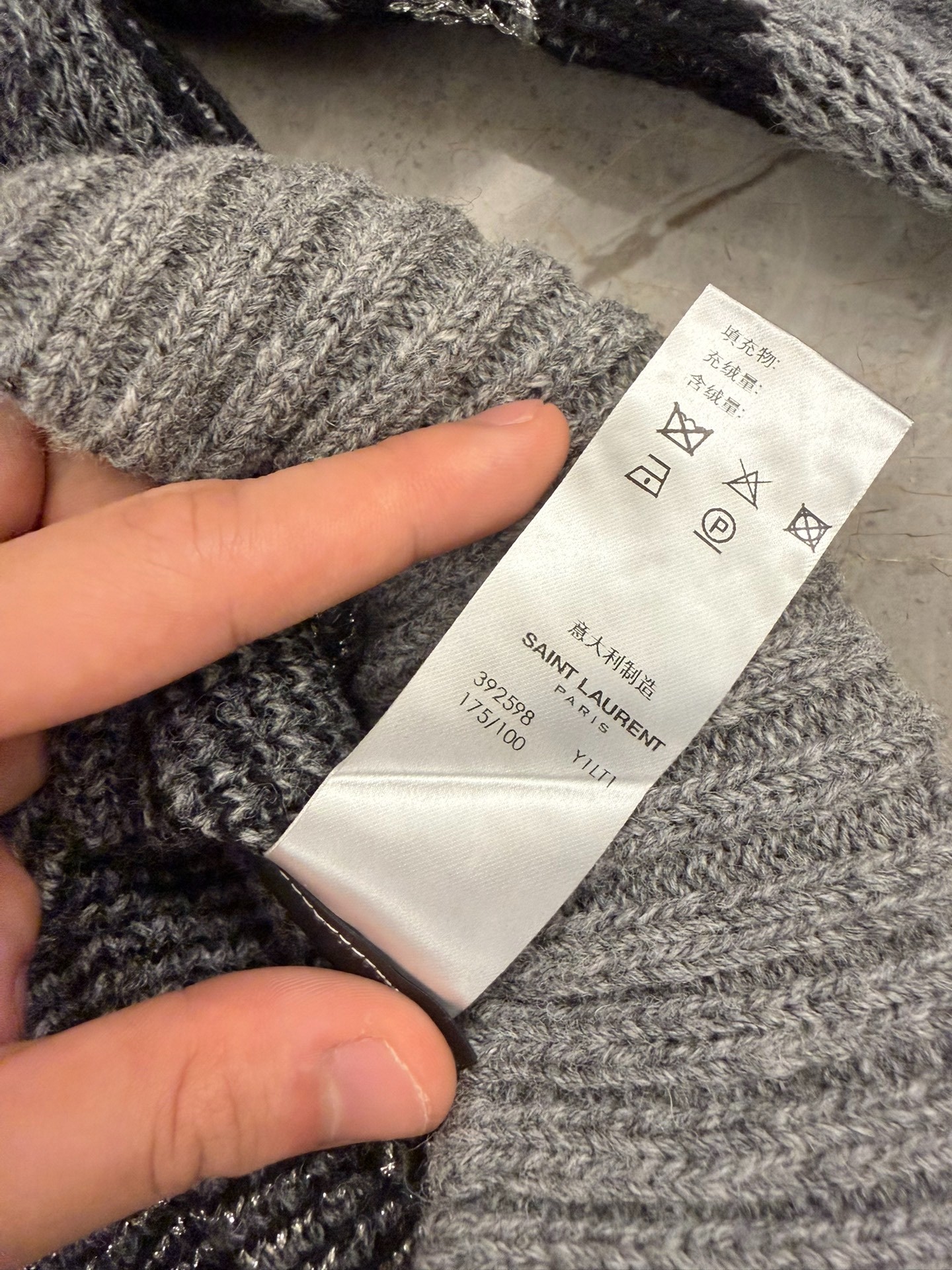 Saint Laurent Silver Thread Check Sweater — label