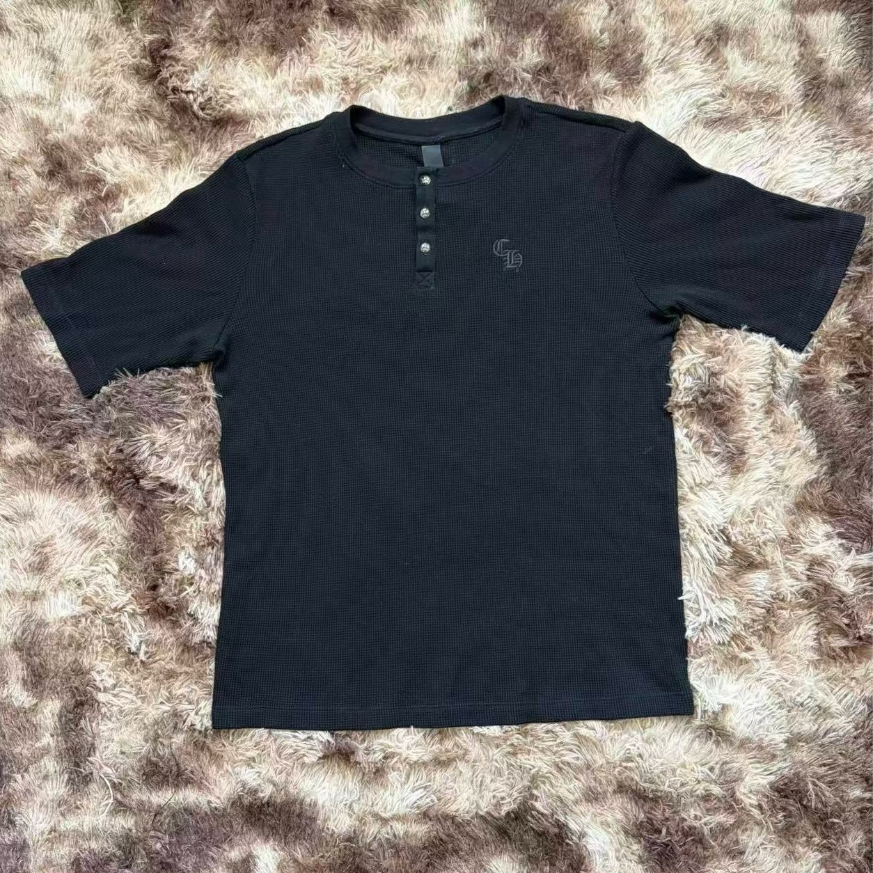Chrome Hearts Black Waffle Henley Shirt