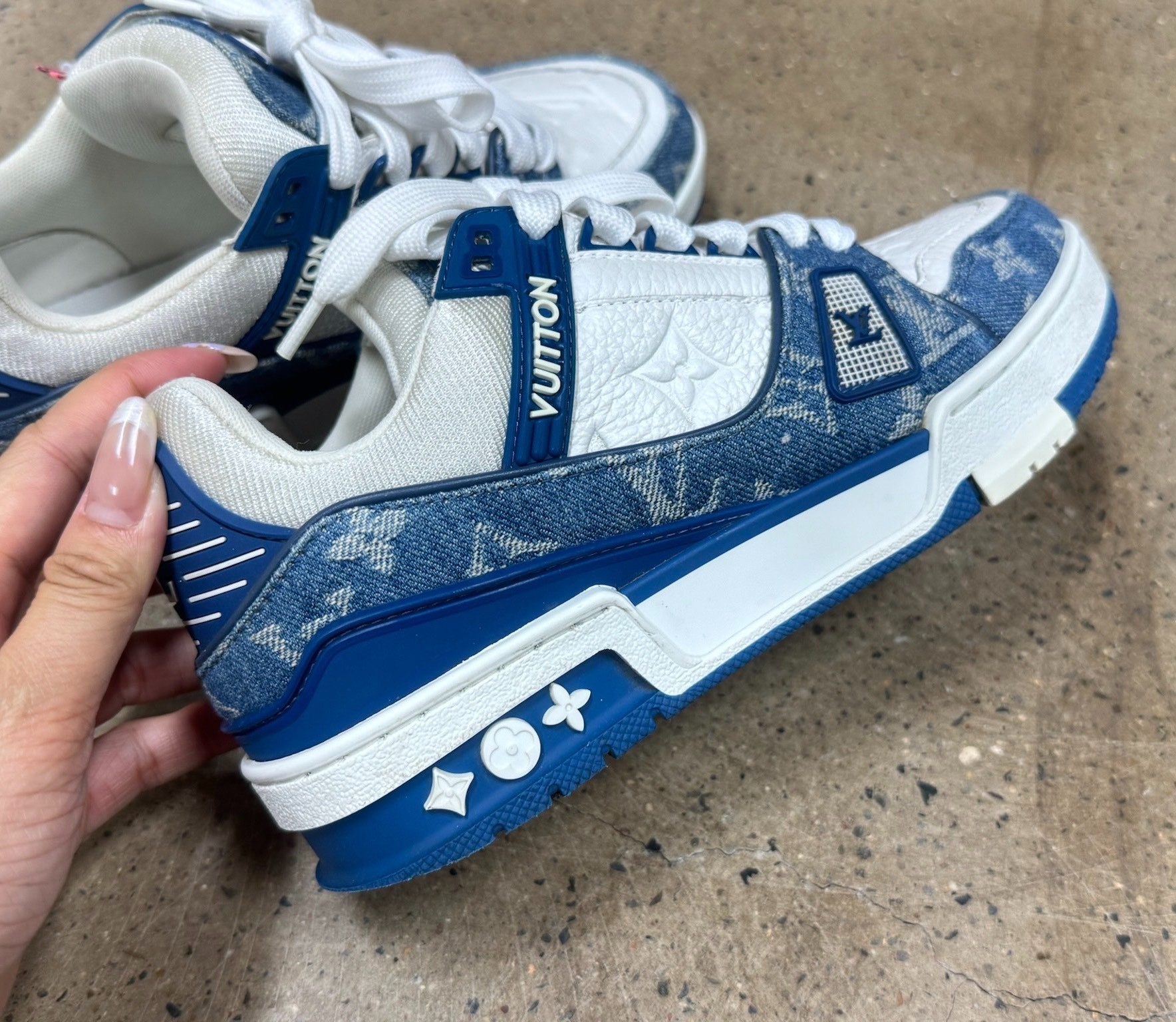 Louis Vuitton Blue Denim Trainers — front