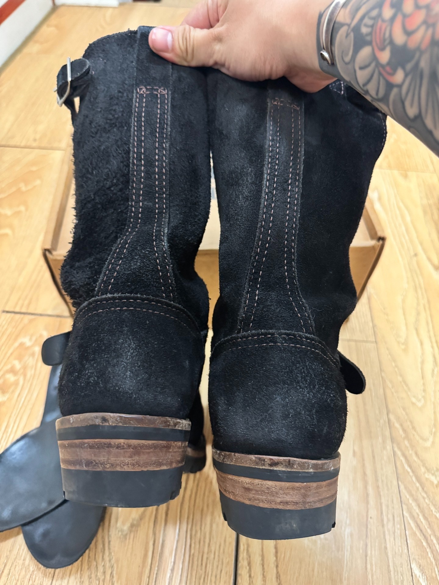 Wescoboss 9109 Black Suede Engineer Boots — back