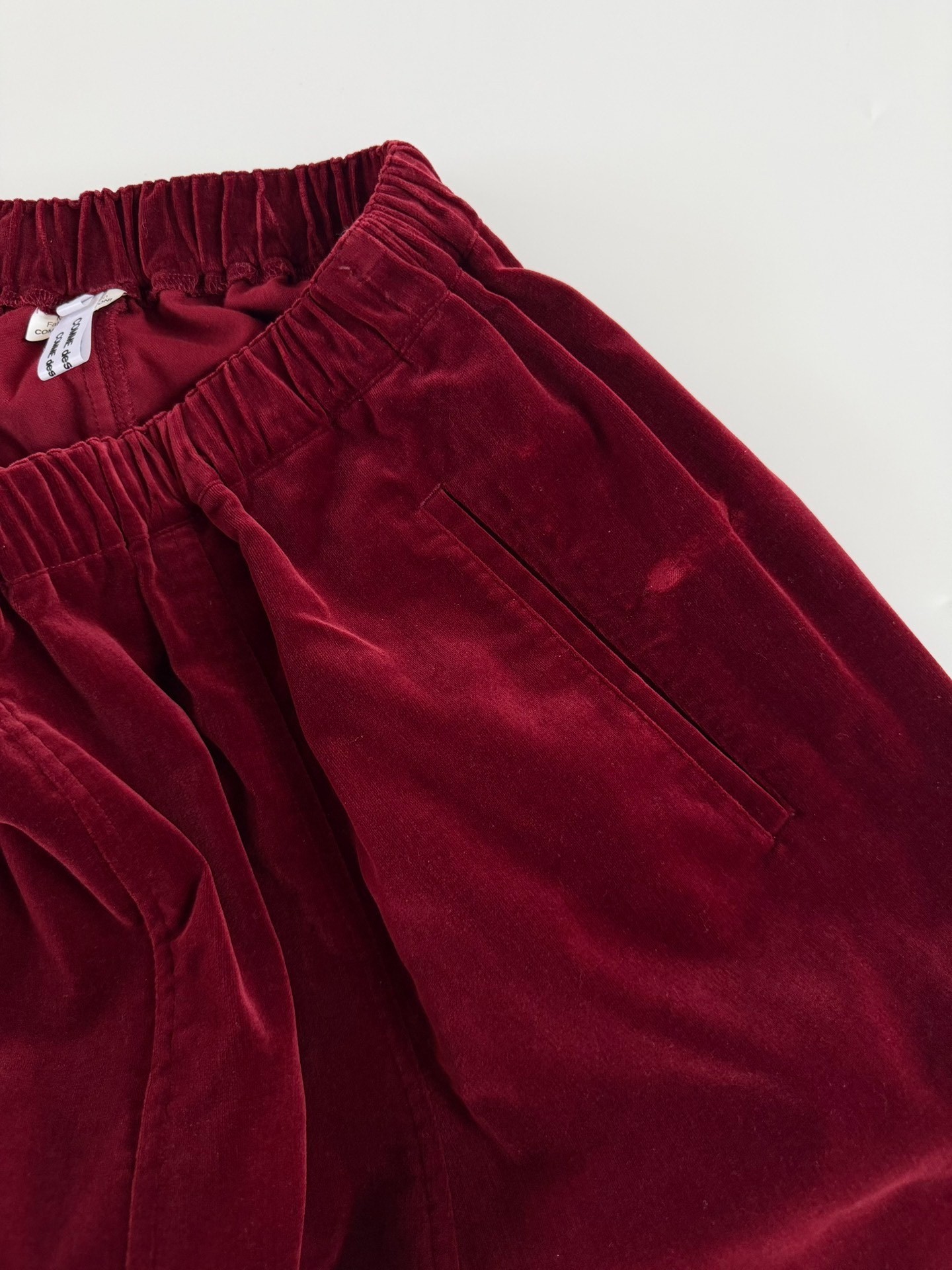 Comme des Garcons Maroon Velvet Balloon Pants — label