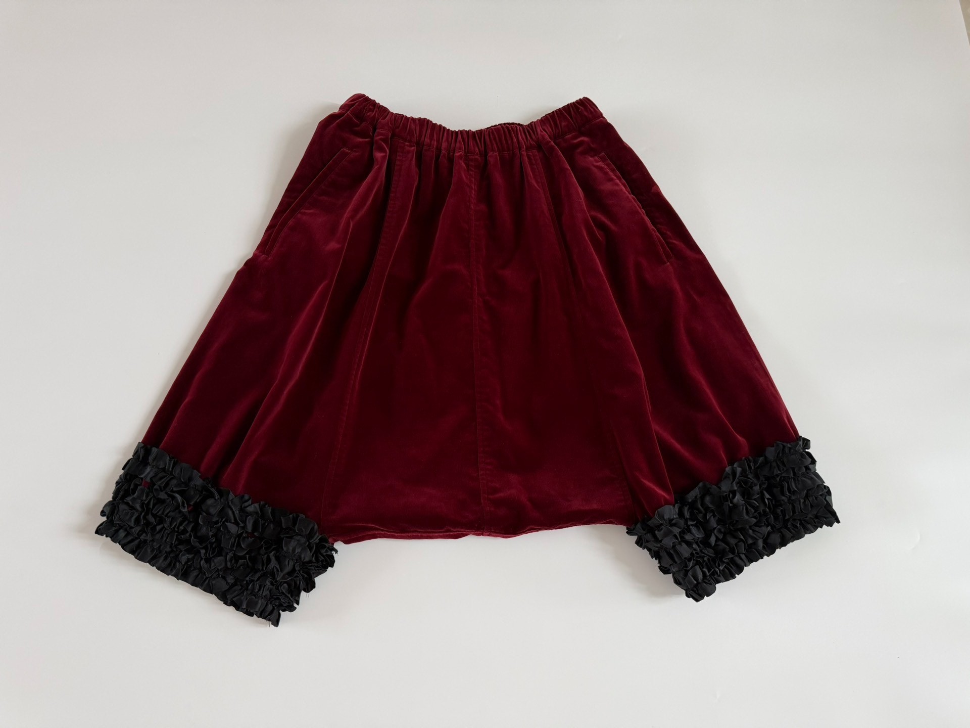 Comme des Garcons Maroon Velvet Balloon Pants — front