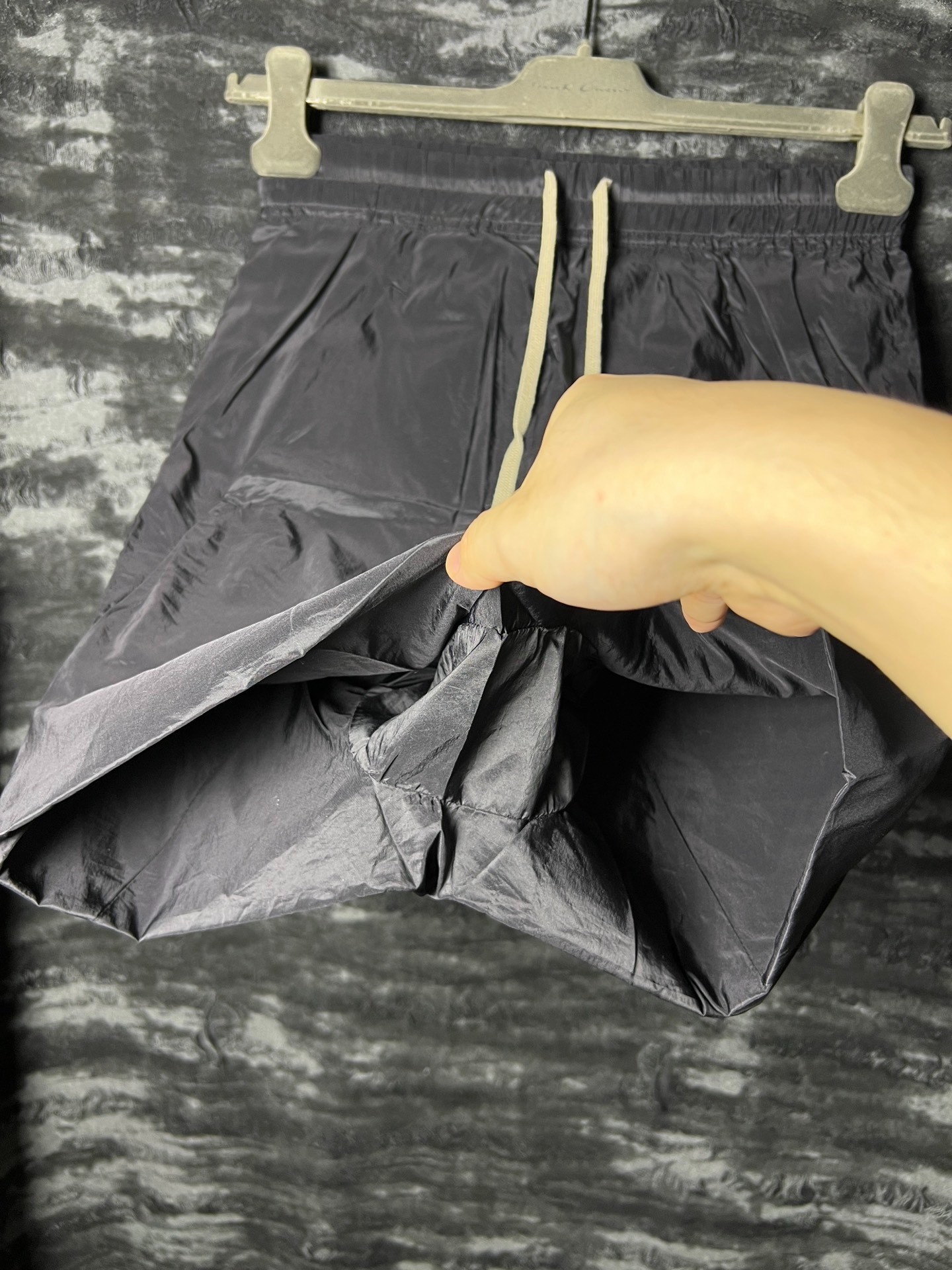 Rick Owens 14SS Black Nylon Silk Shorts — front