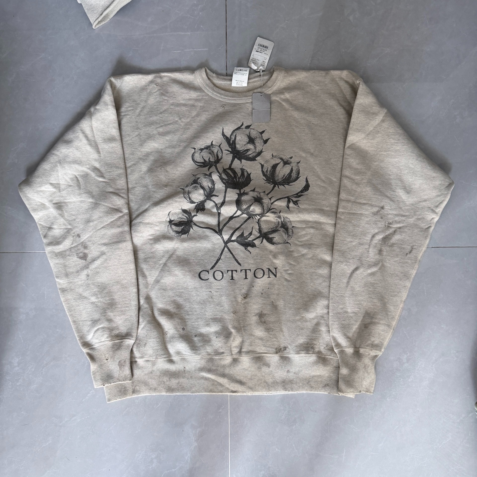 Saint Michael Distressed Cotton Crewneck Sweatshirt