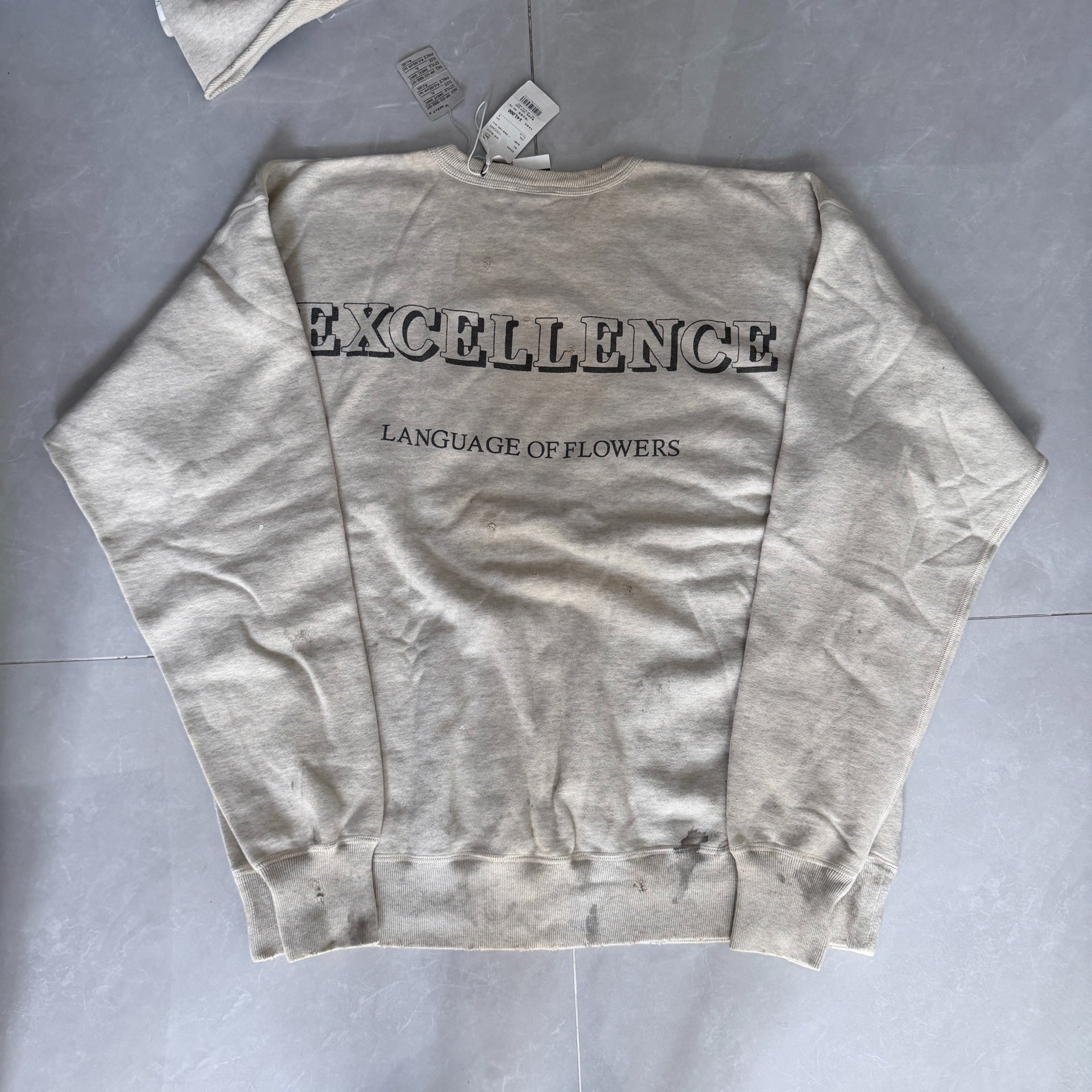 Saint Michael Distressed Cotton Crewneck Sweatshirt — front