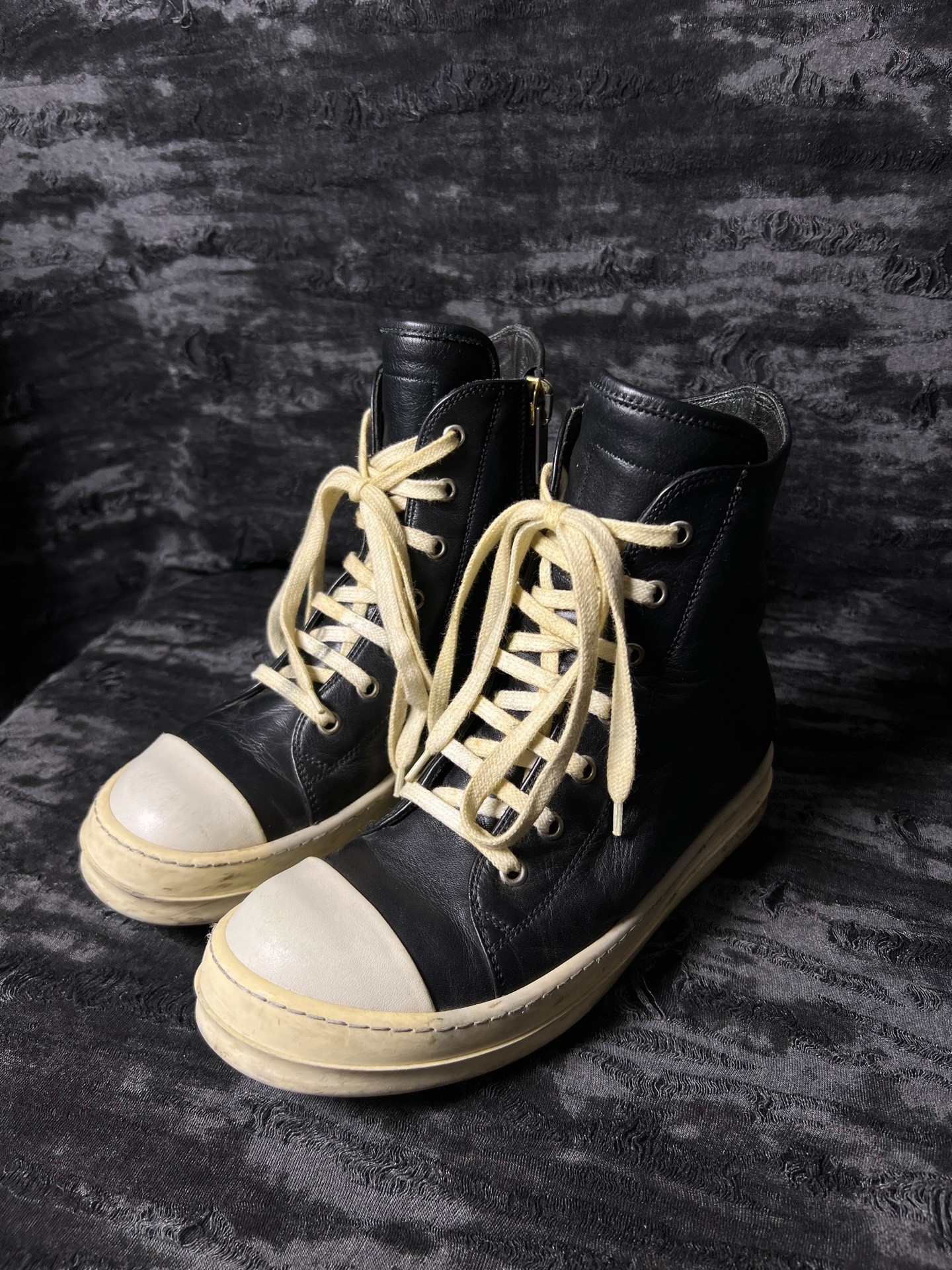 Rick Owens Gold Zipper High-Top Leather — front