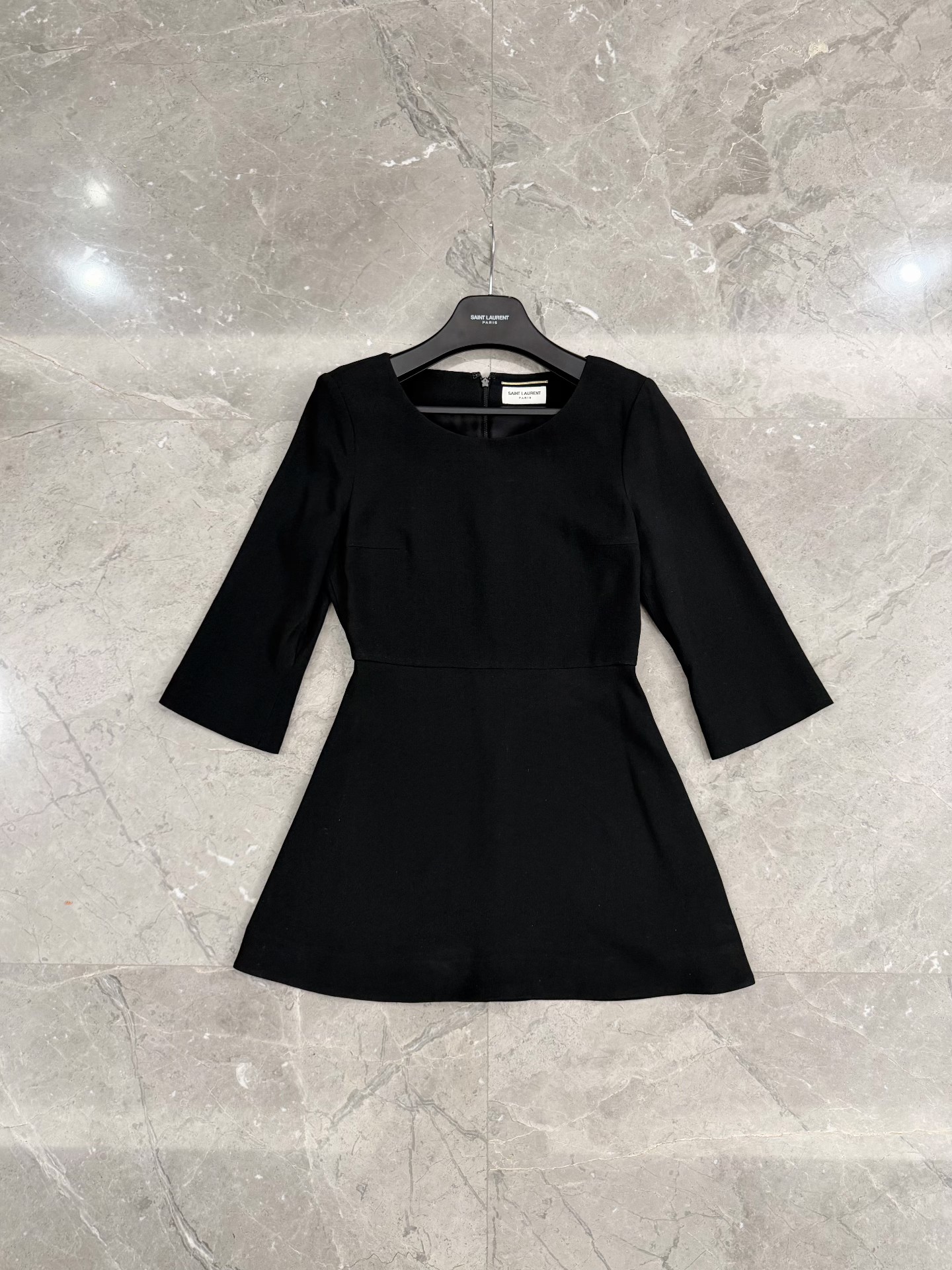 Saint Laurent Black Fitted Flared Dress — front