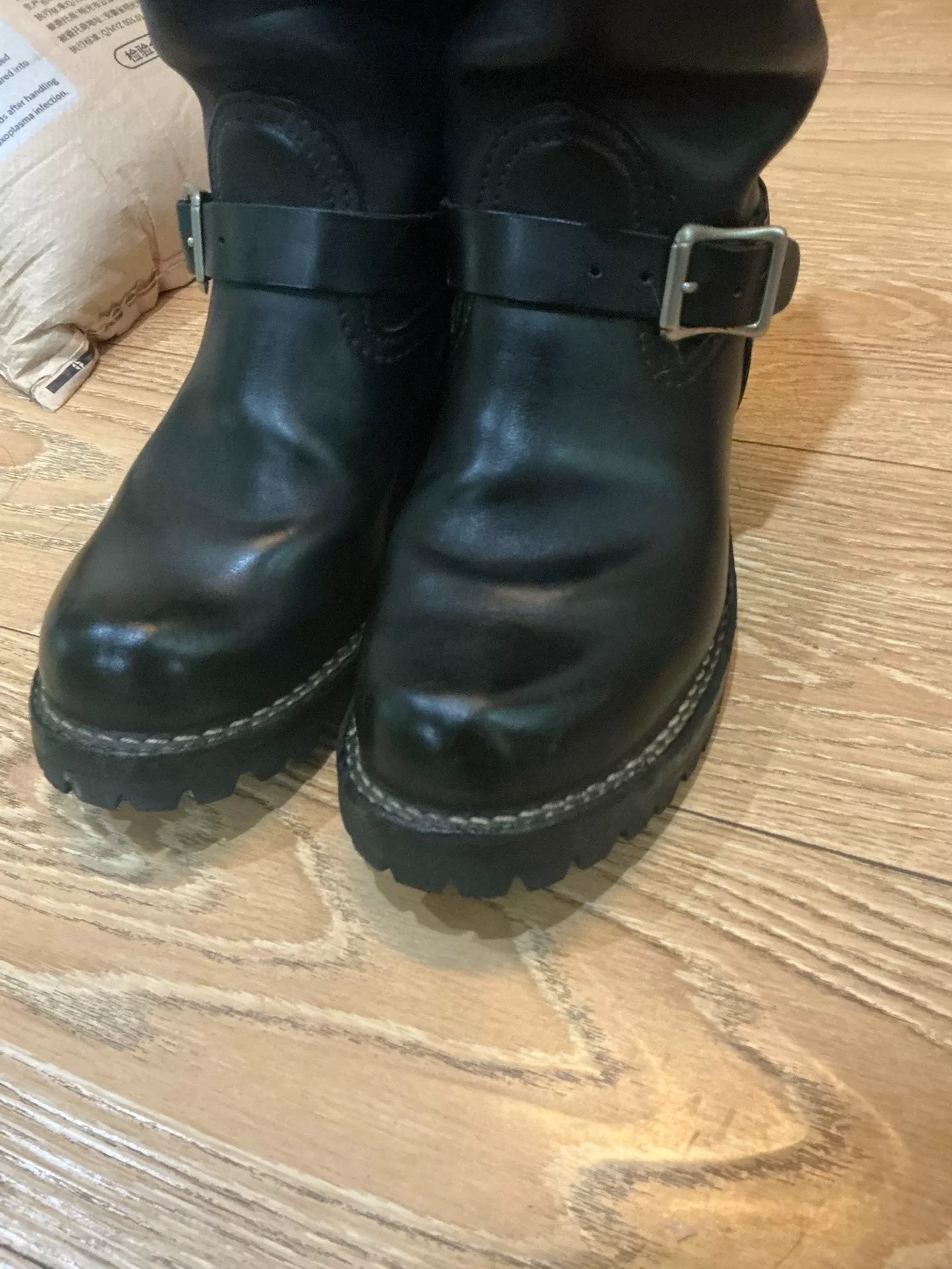 Wesco Black Engineer Boots — front