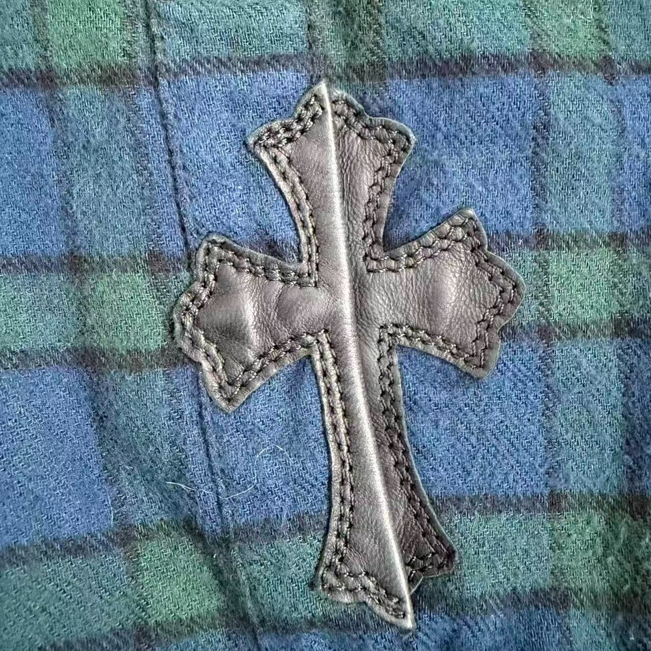 Chrome Hearts Blue-Green Plaid Flannel Shirt — detail