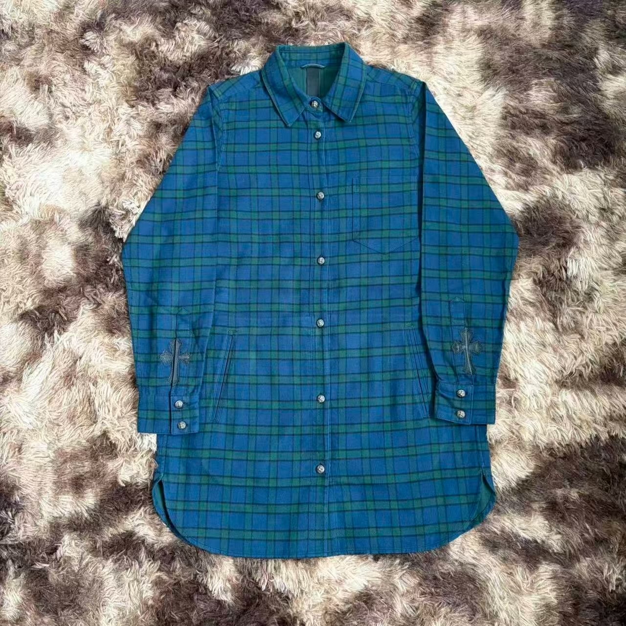 Chrome Hearts Blue-Green Plaid Flannel Shirt