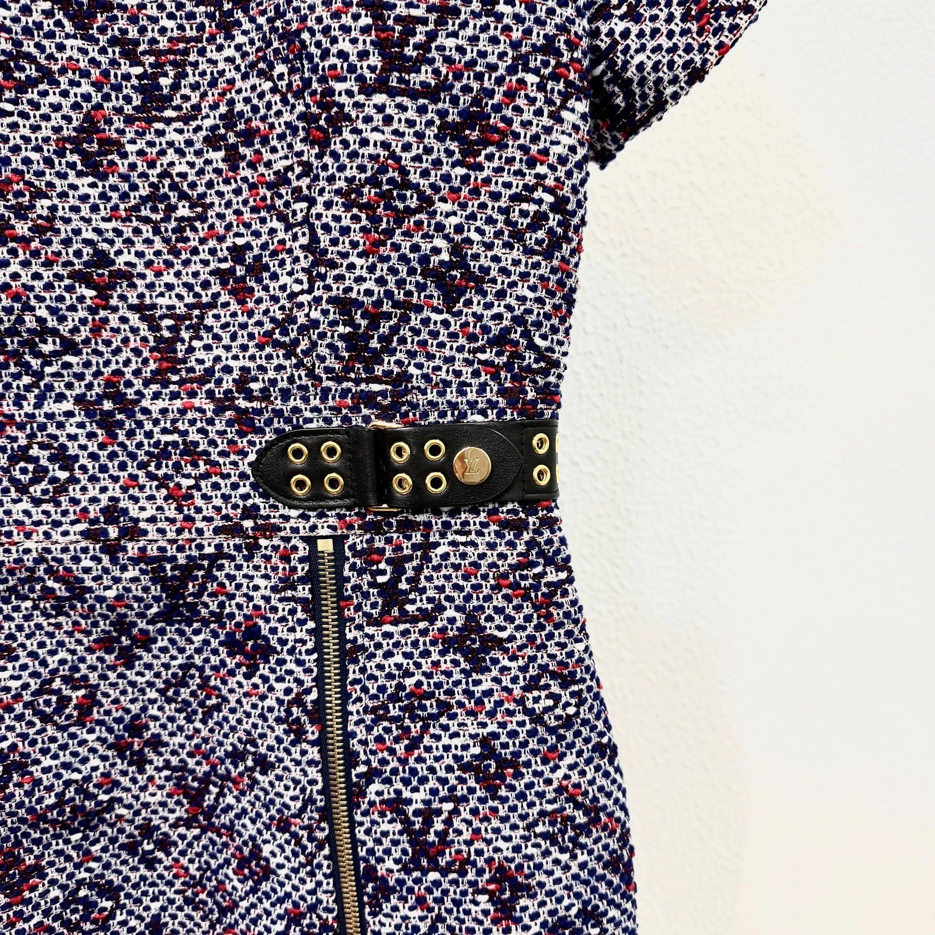 LV Monogram Tweed Short-Sleeve Dress — detail