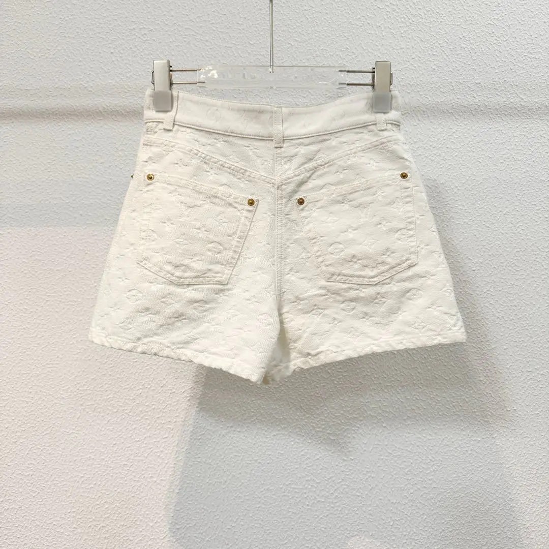 Louis Vuitton White Monogram Denim Shorts — back