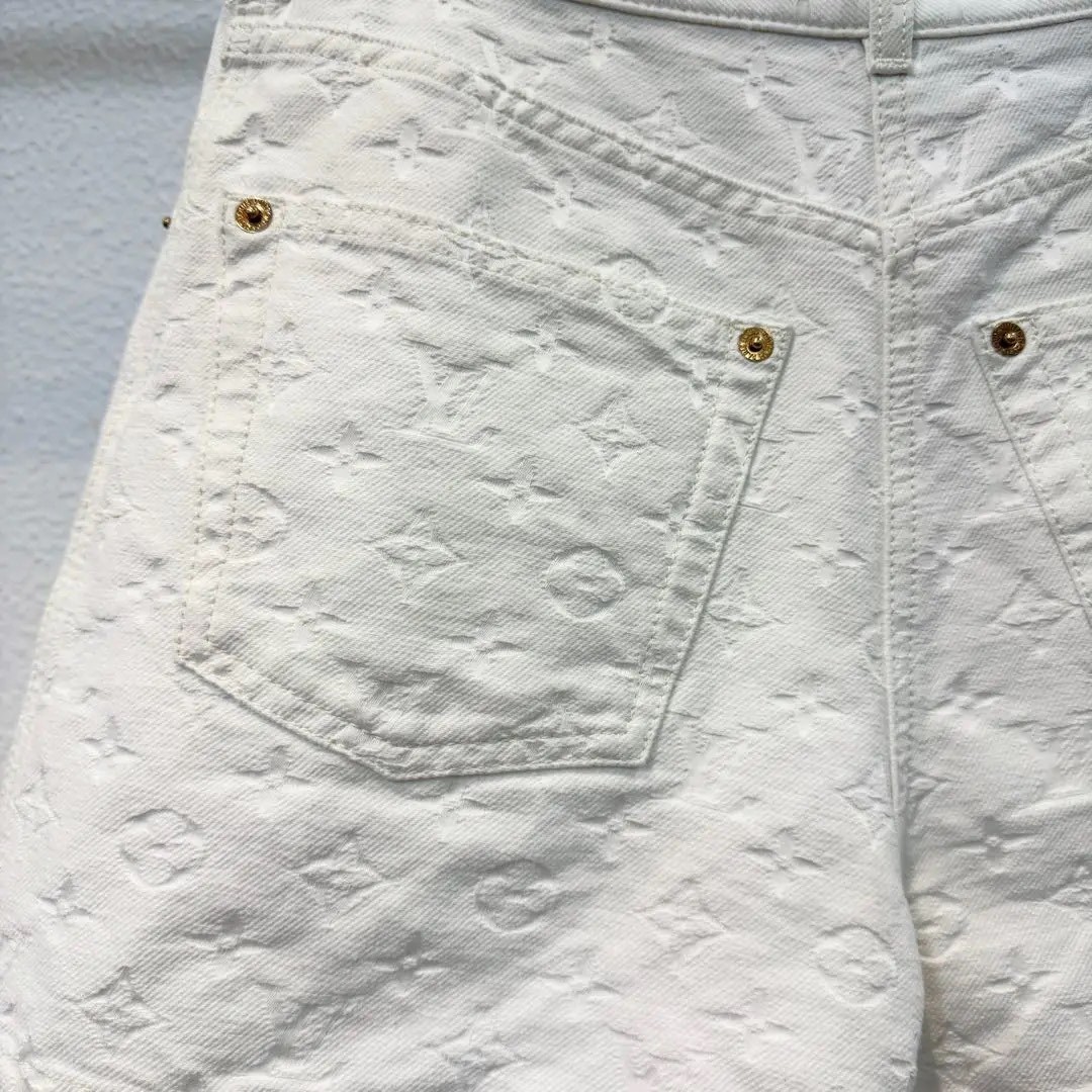 Louis Vuitton White Monogram Denim Shorts — label