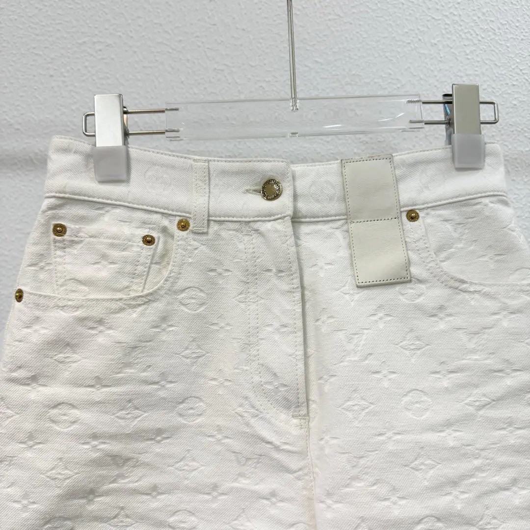 Louis Vuitton White Monogram Denim Shorts — front