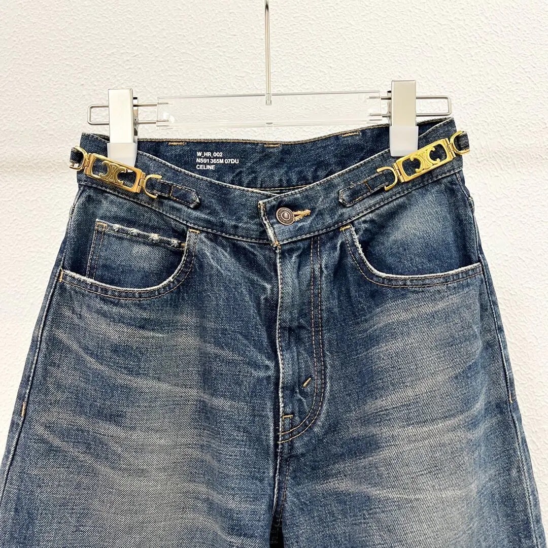CELINE Vintage Wash Wide Leg Carrot Jeans — front
