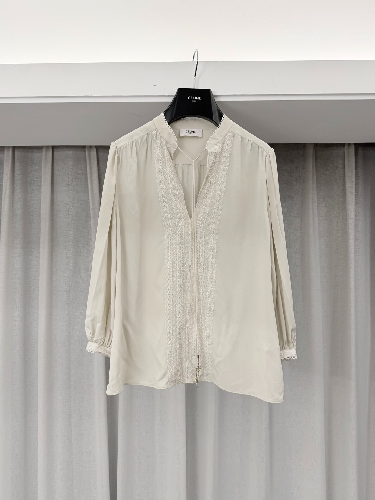 Celine Bohemian Silk V-neck Lace Shirt