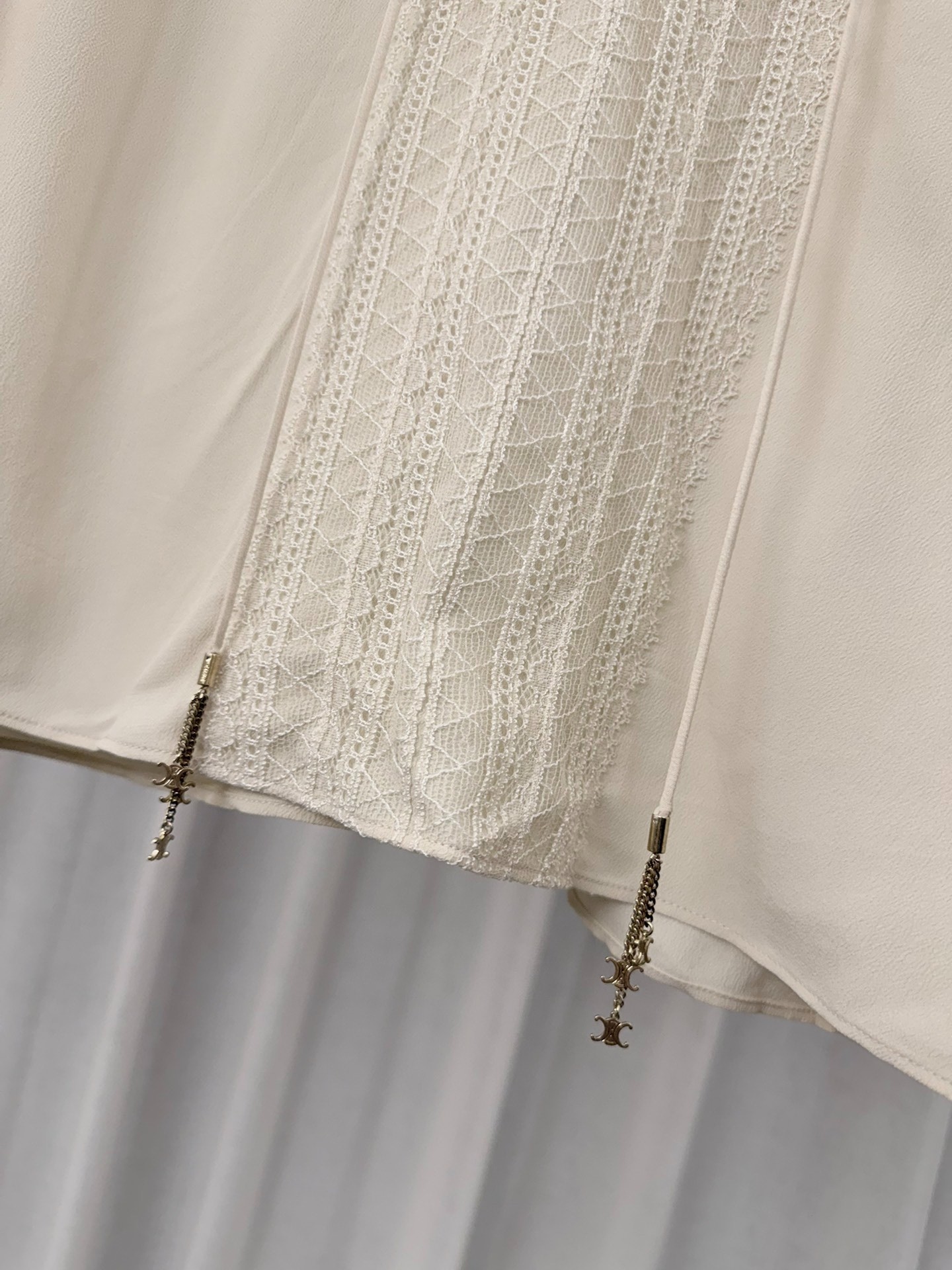 Celine Bohemian Silk V-neck Lace Shirt — detail