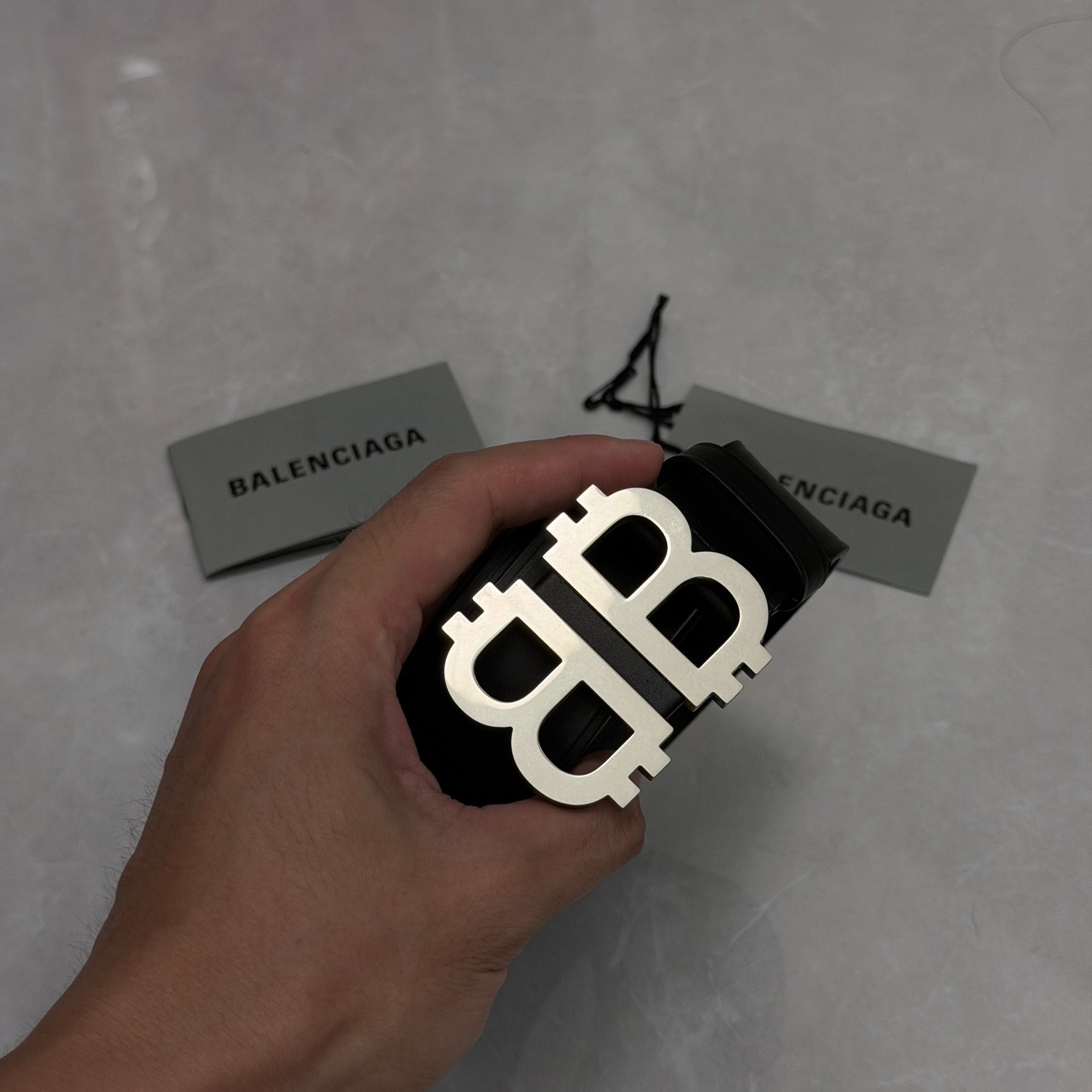 Balenciaga Bitcoin Buckle Leather Belt — front