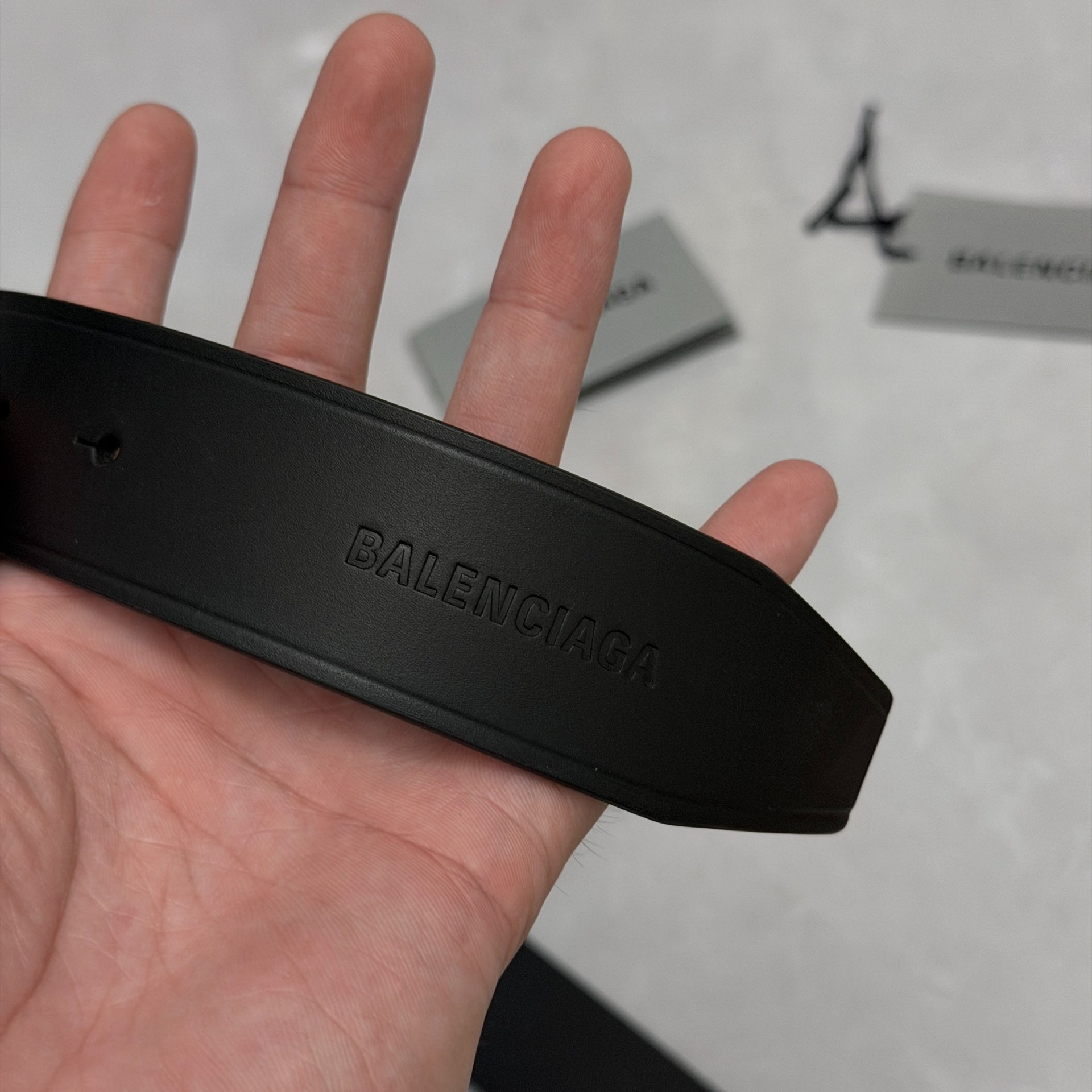 Balenciaga Bitcoin Buckle Leather Belt — label