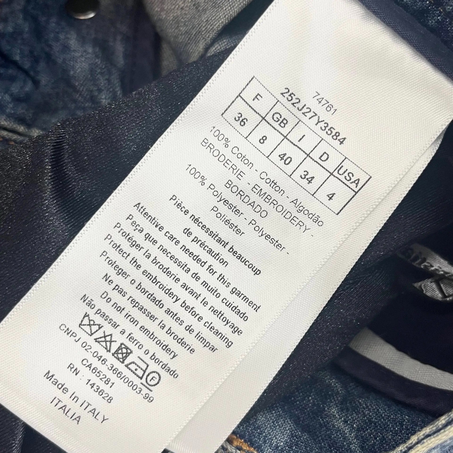 Dior Printed Denim Midi Skirt — label