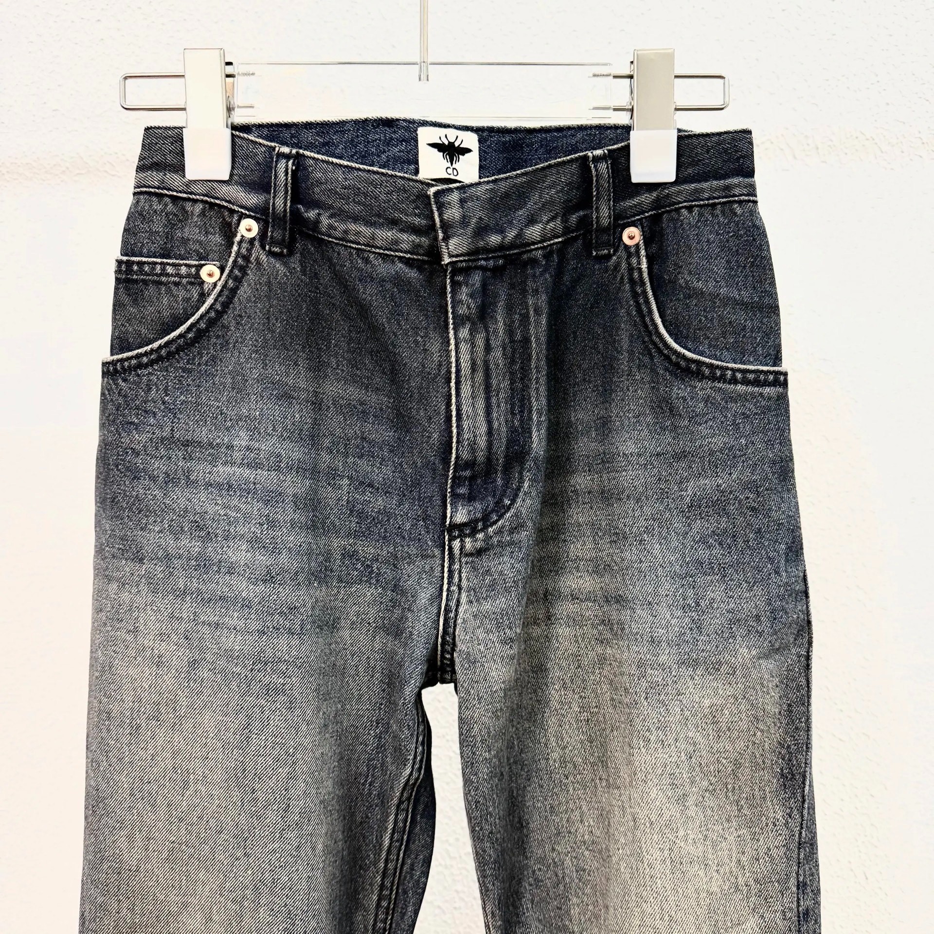 Dior Gray-Black Monogram Rolled Straight Jeans — front
