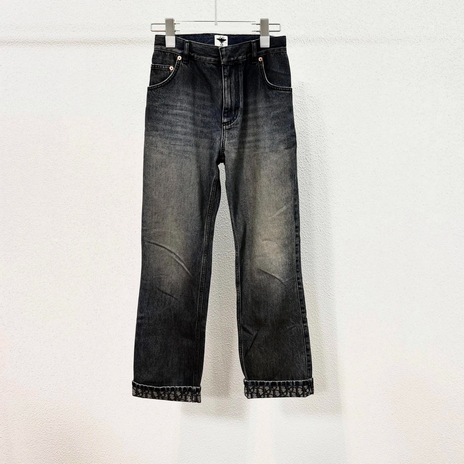 Dior Gray-Black Monogram Rolled Straight Jeans