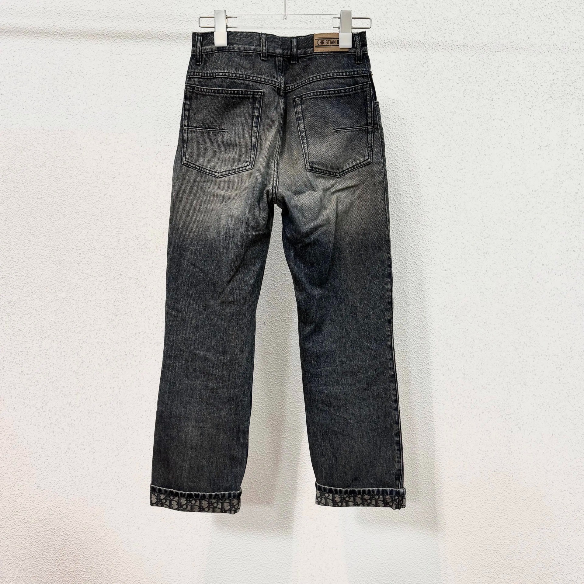 Dior Gray-Black Monogram Rolled Straight Jeans — back