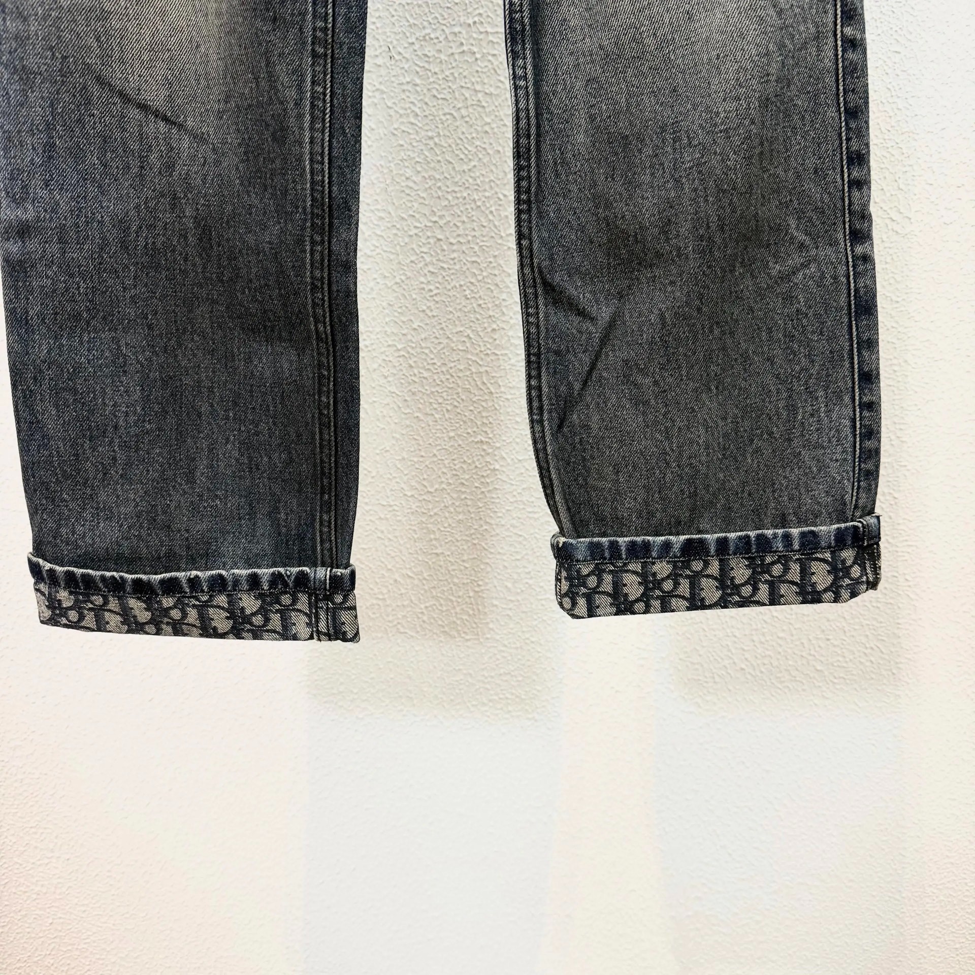 Dior Gray-Black Monogram Rolled Straight Jeans — detail