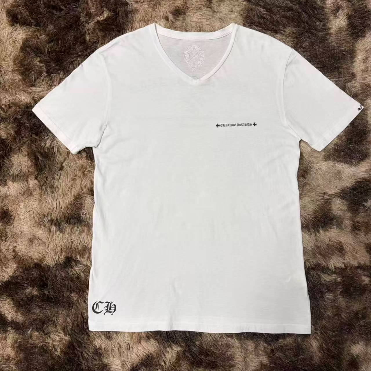 Chrome Hearts White V-Neck Cross Tee