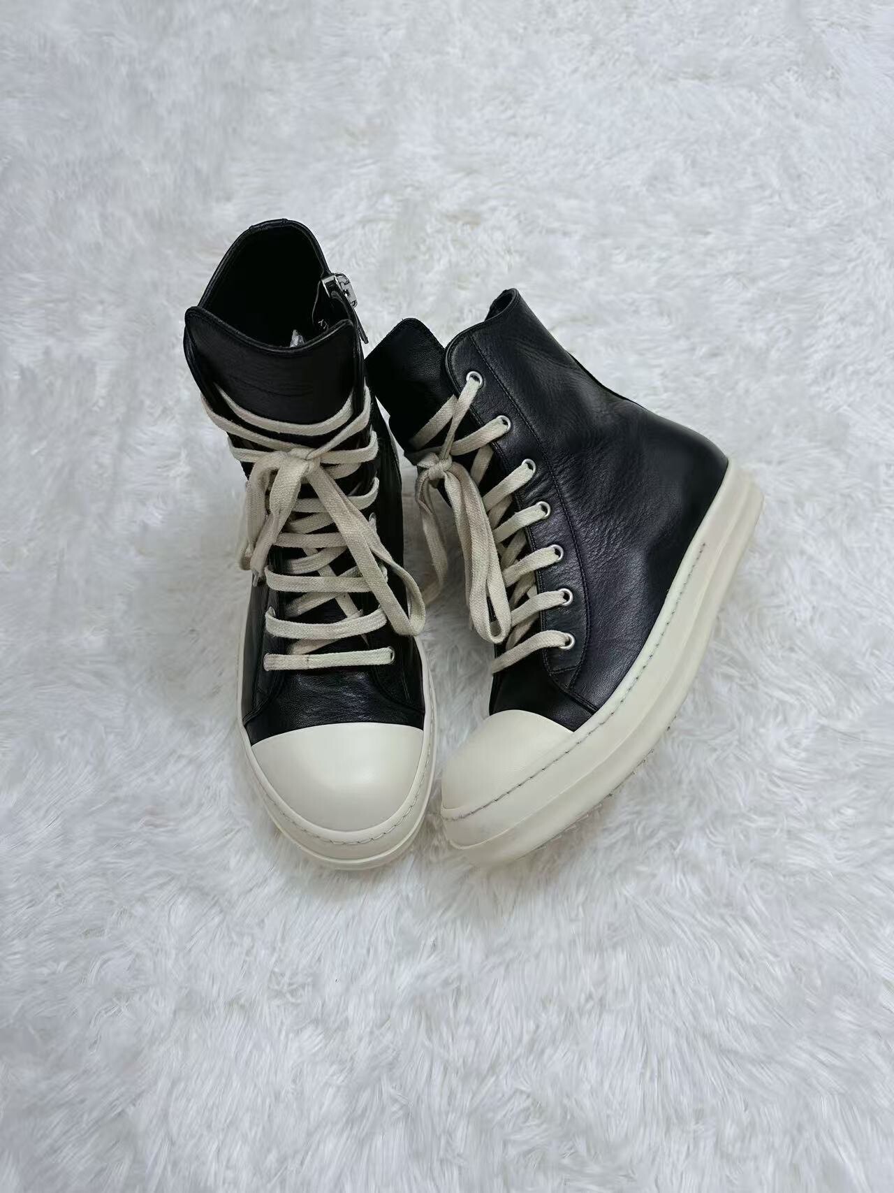 Rick Owens Black High-Top Leather Sneakers