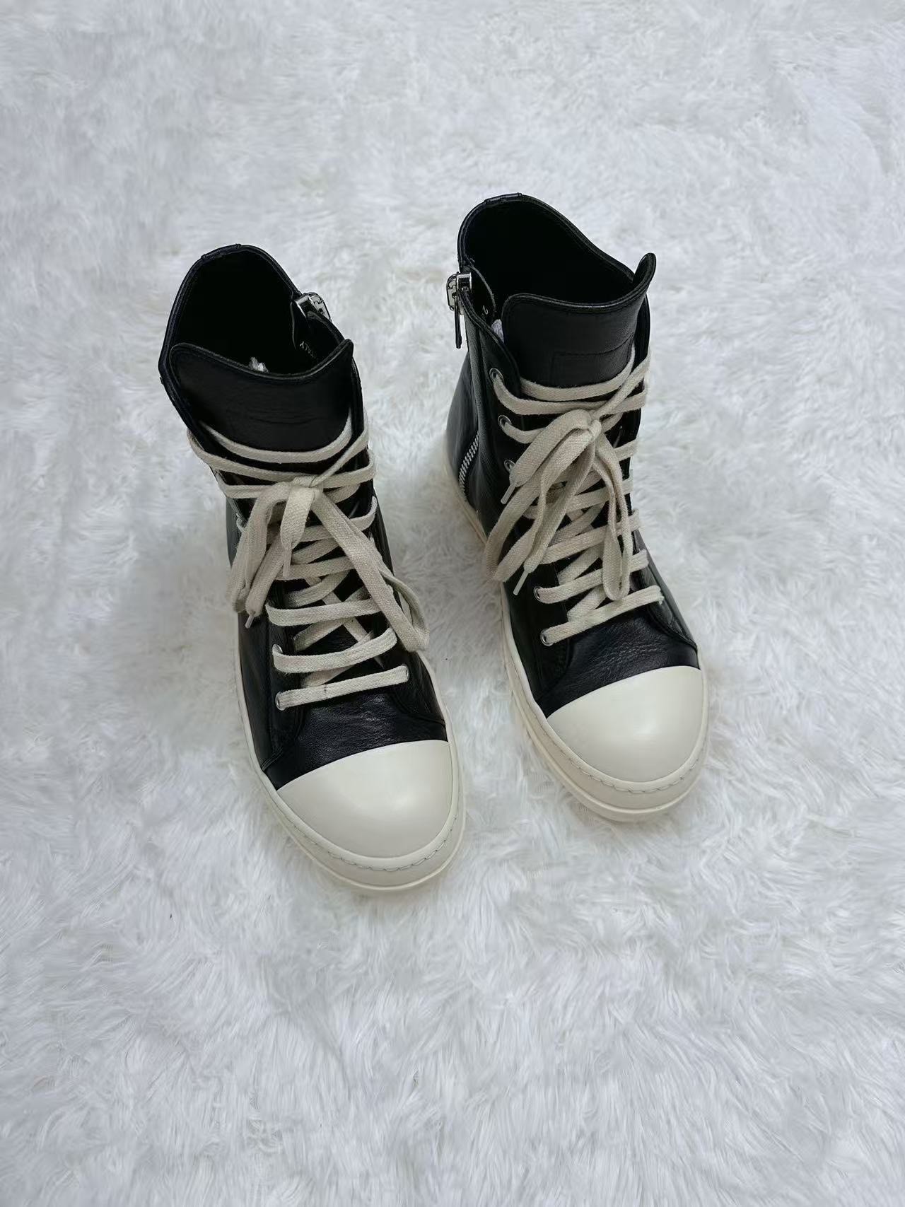 Rick Owens Black High-Top Leather Sneakers — detail