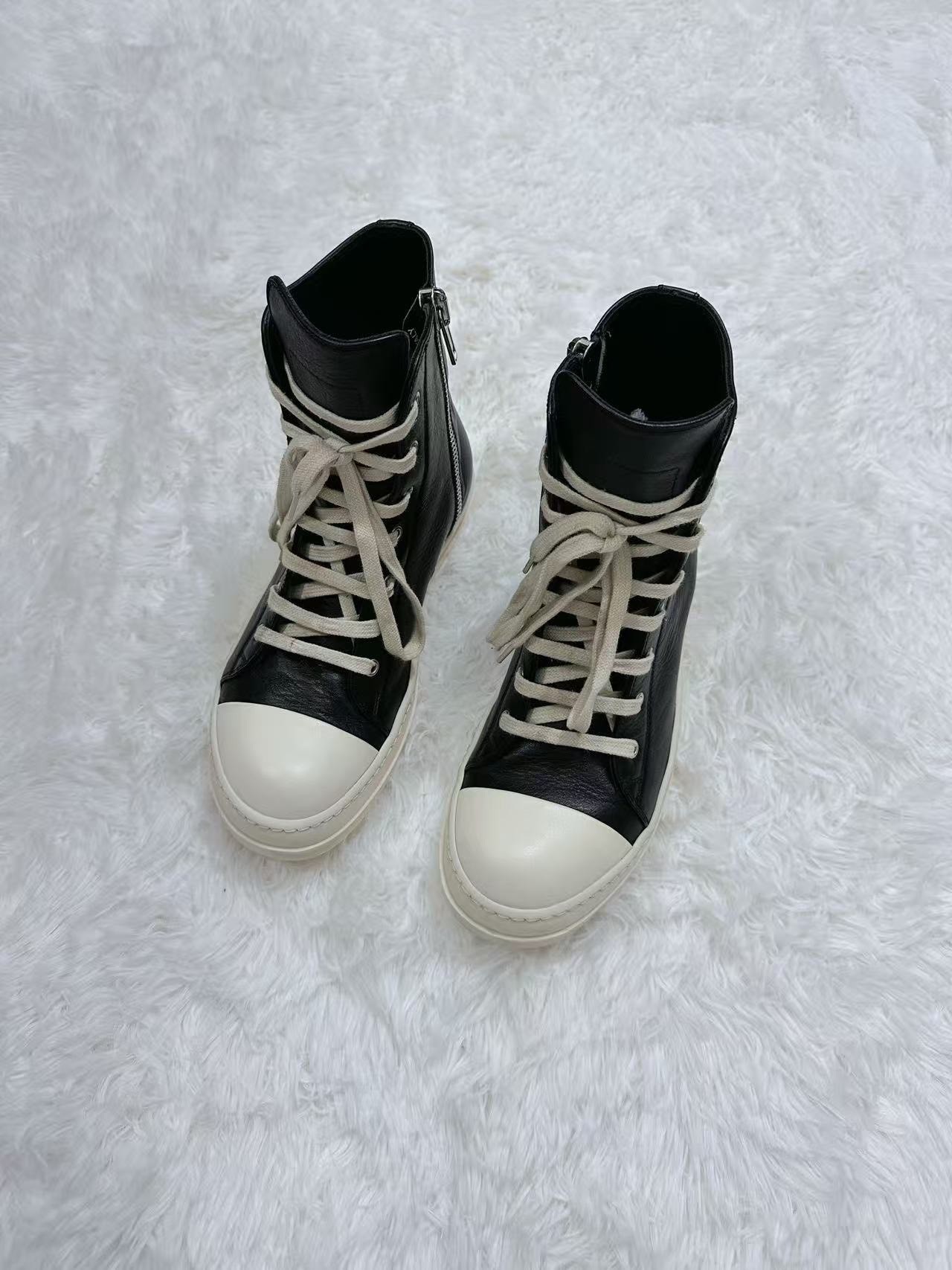 Rick Owens Black High-Top Leather Sneakers — front