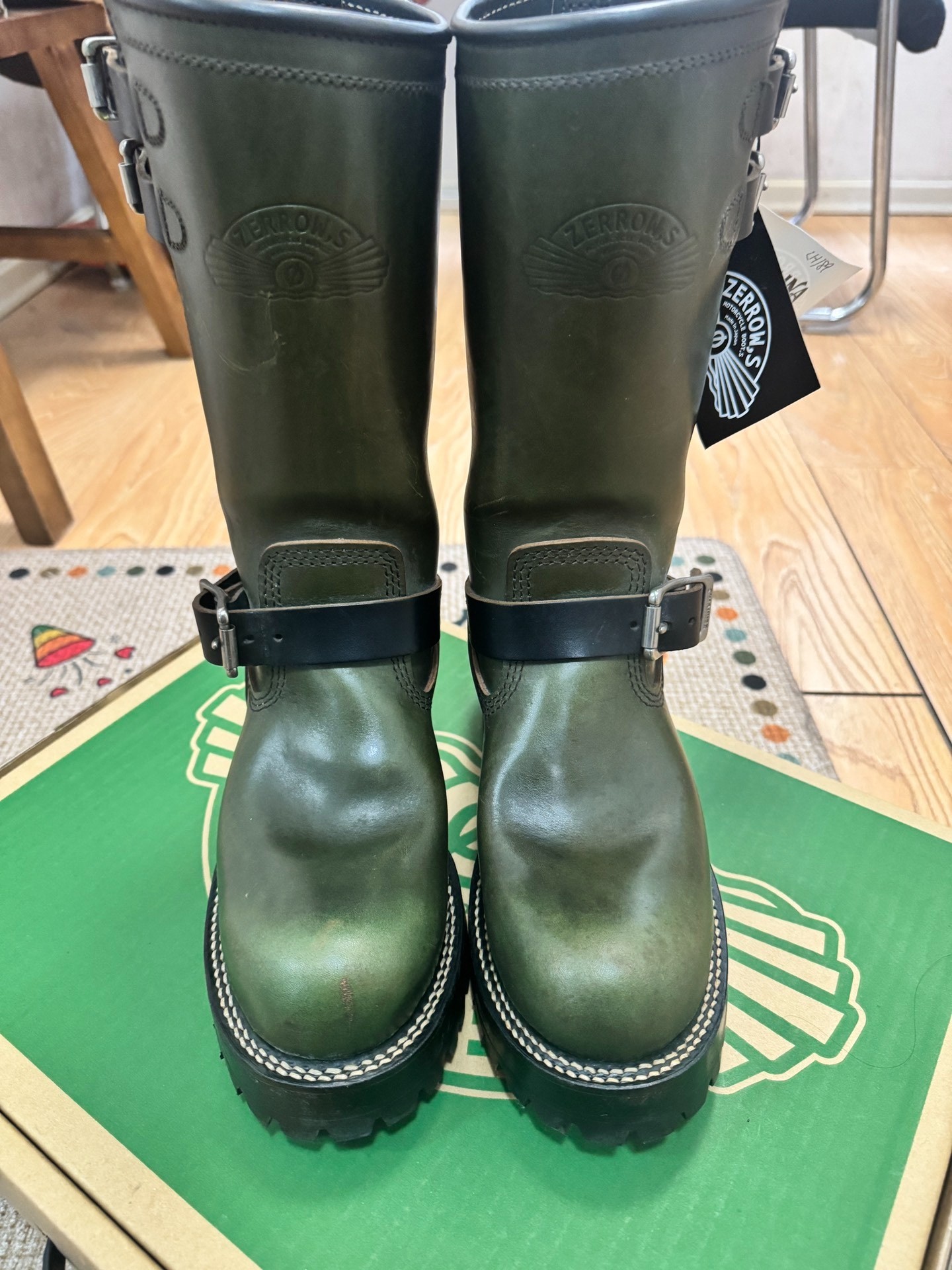Zerrows Olive Green Engineer Boots — back