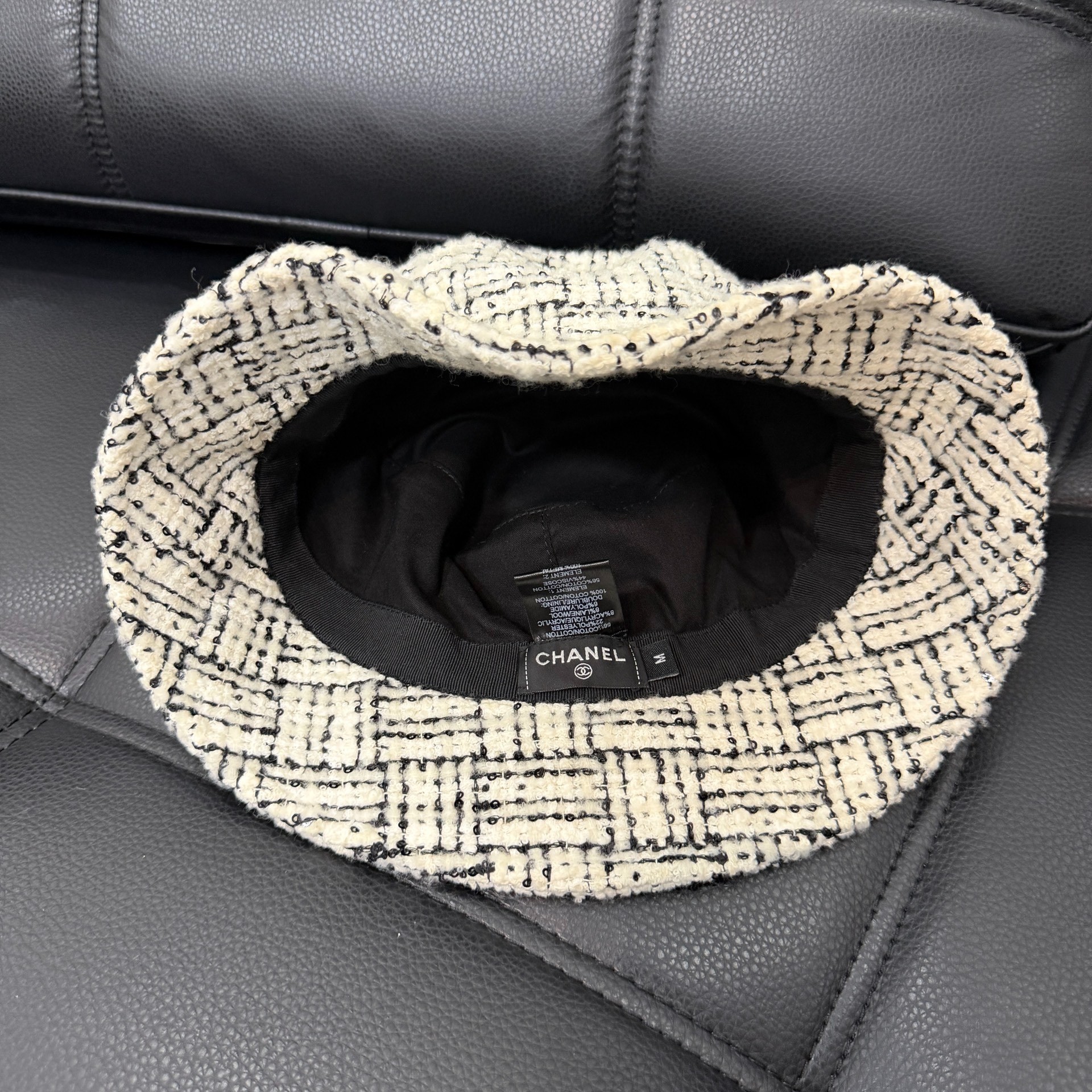 Chanel Black White Sequin Bucket Hat — detail