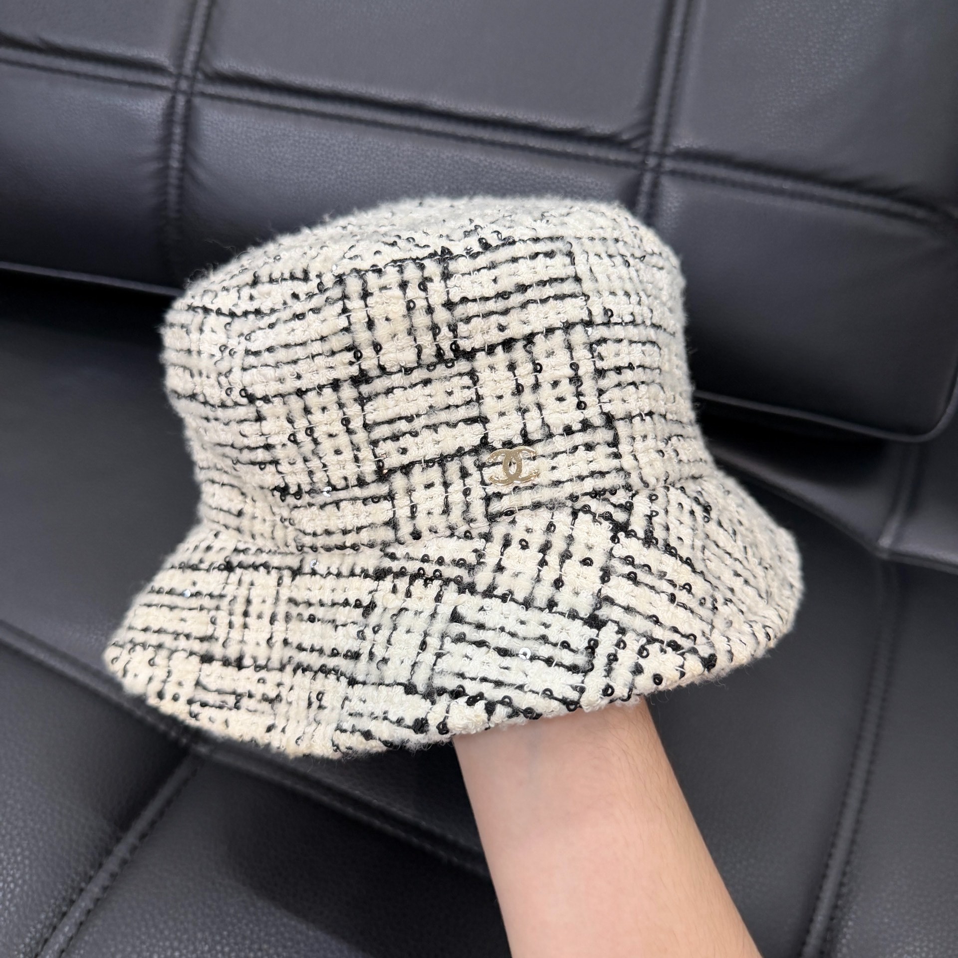 Chanel Black White Sequin Bucket Hat