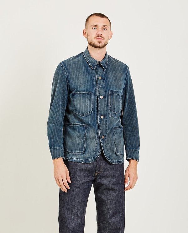 RRL Indigo Pinstriped Chore Jacket — back