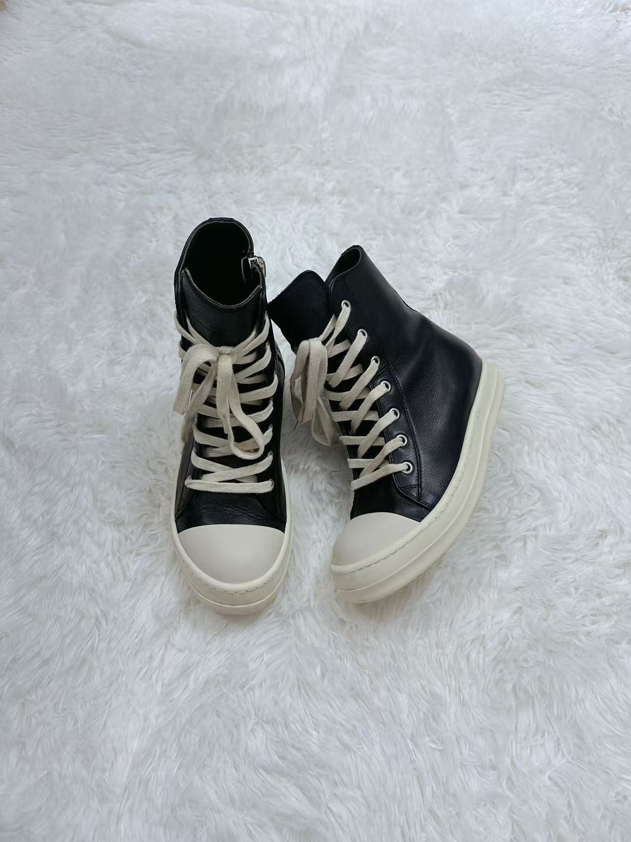 Rick Owens Black High-Top Leather Sneakers