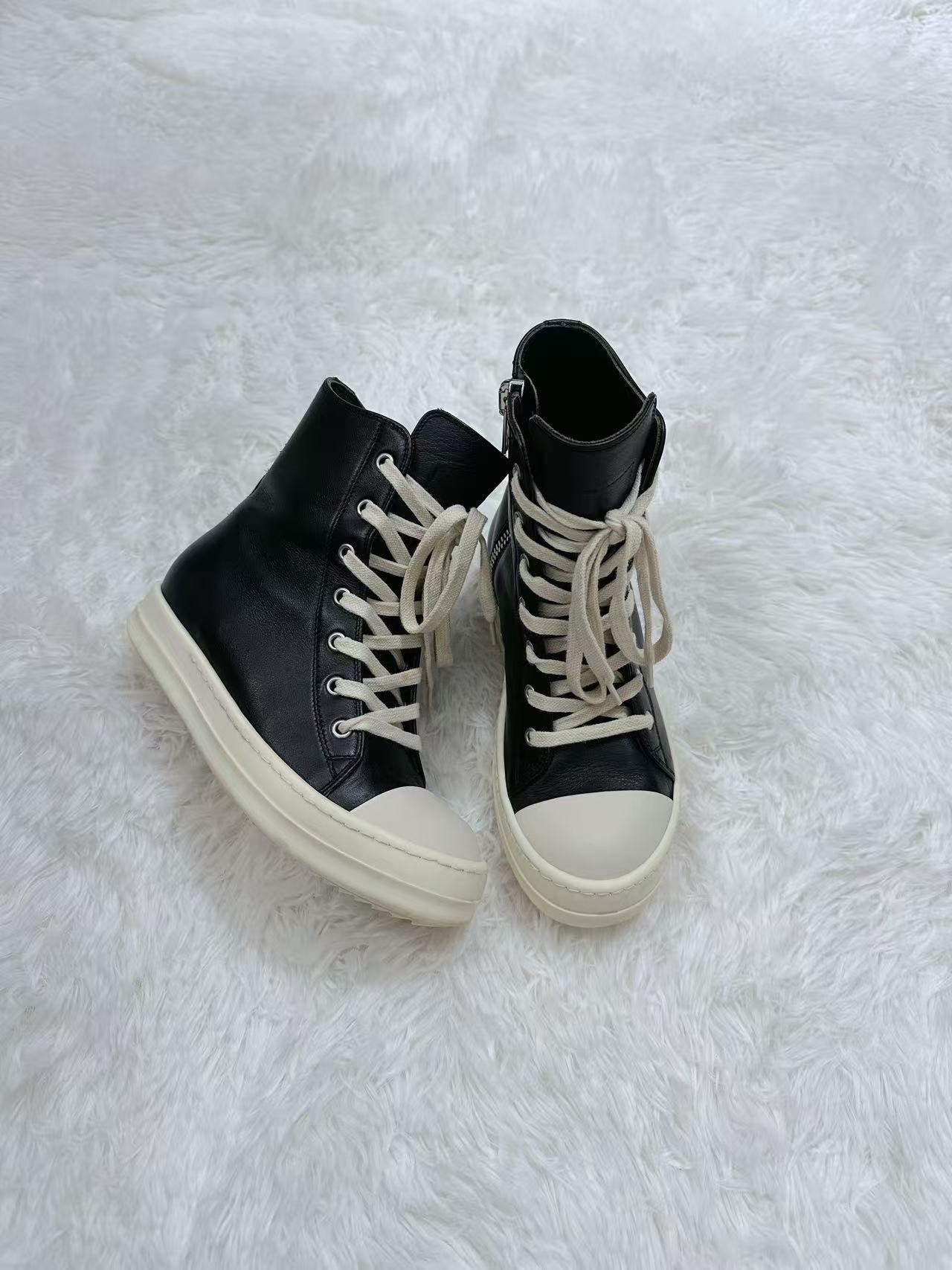 Rick Owens Black High-Top Leather Sneakers — back