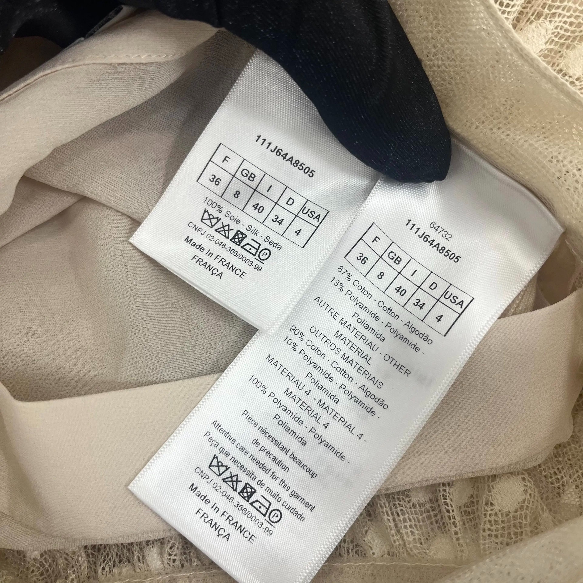 Dior Beige Polka Dot Mesh Tiered Skirt — label