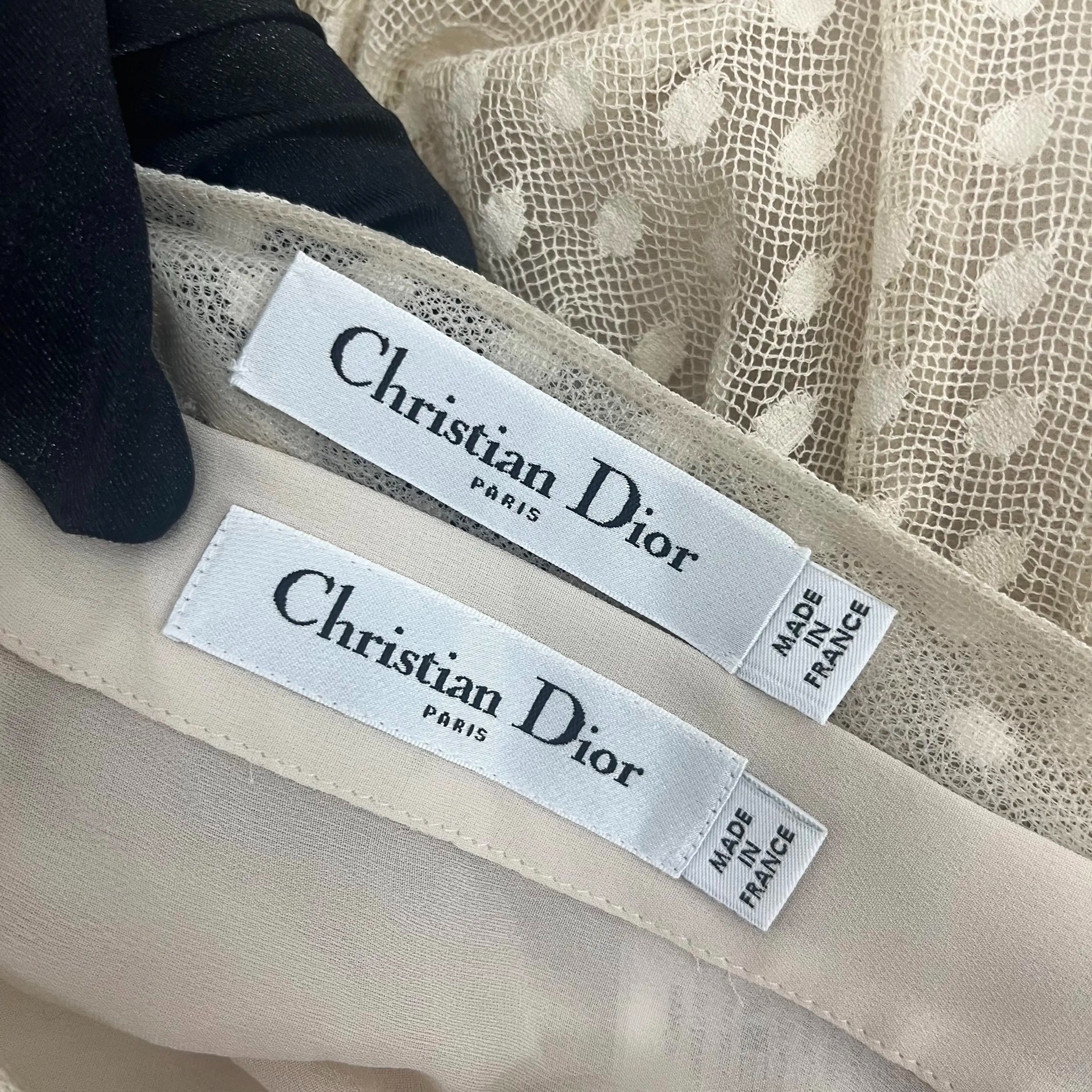 Dior Beige Polka Dot Mesh Tiered Skirt — back
