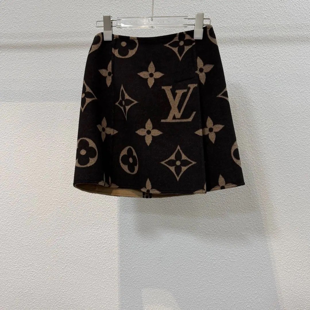 LV Monogram A-line Wool Mini Skirt