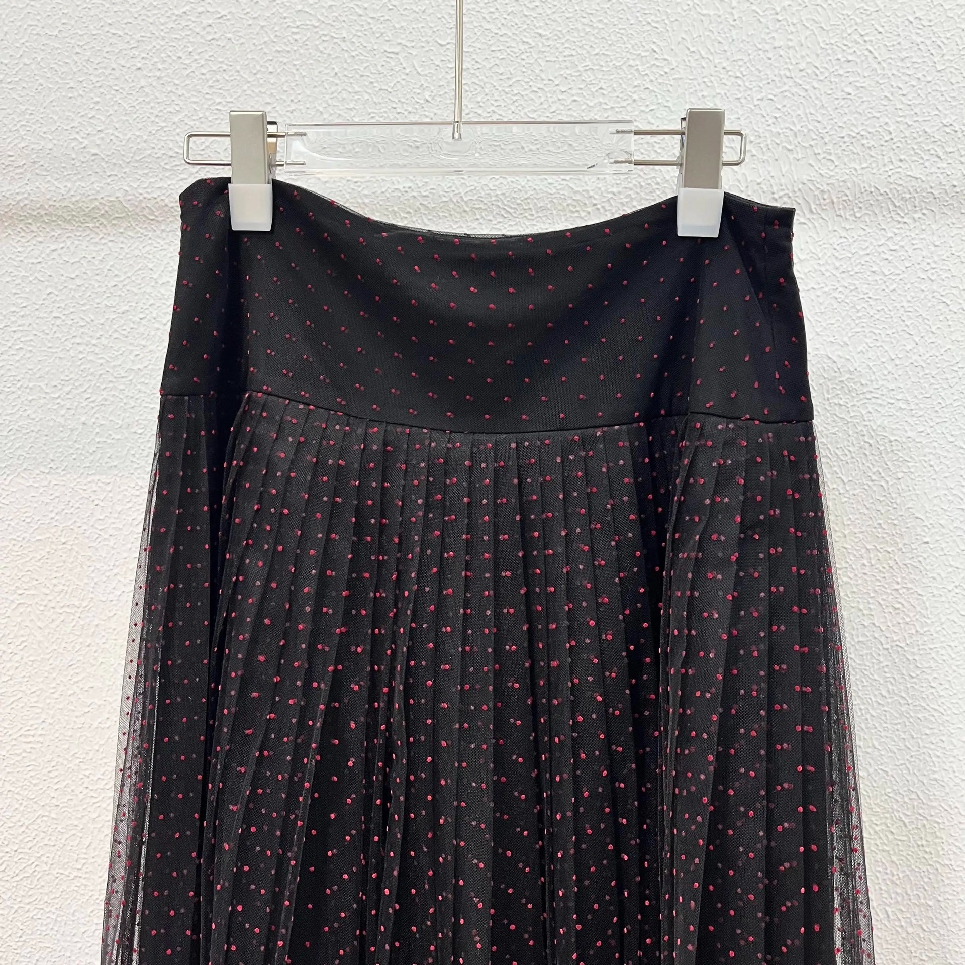Dior Red Polka Dot Tulle Midi Skirt — front