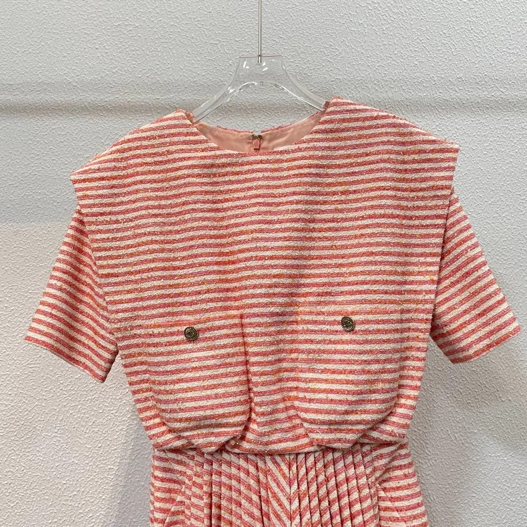 Chanel Pink Tweed Short-Sleeve Dress — front