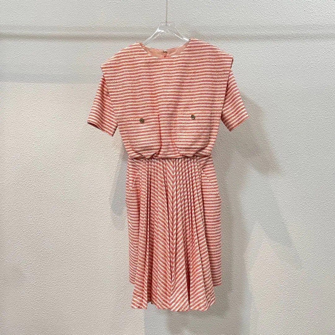 Chanel Pink Tweed Short-Sleeve Dress